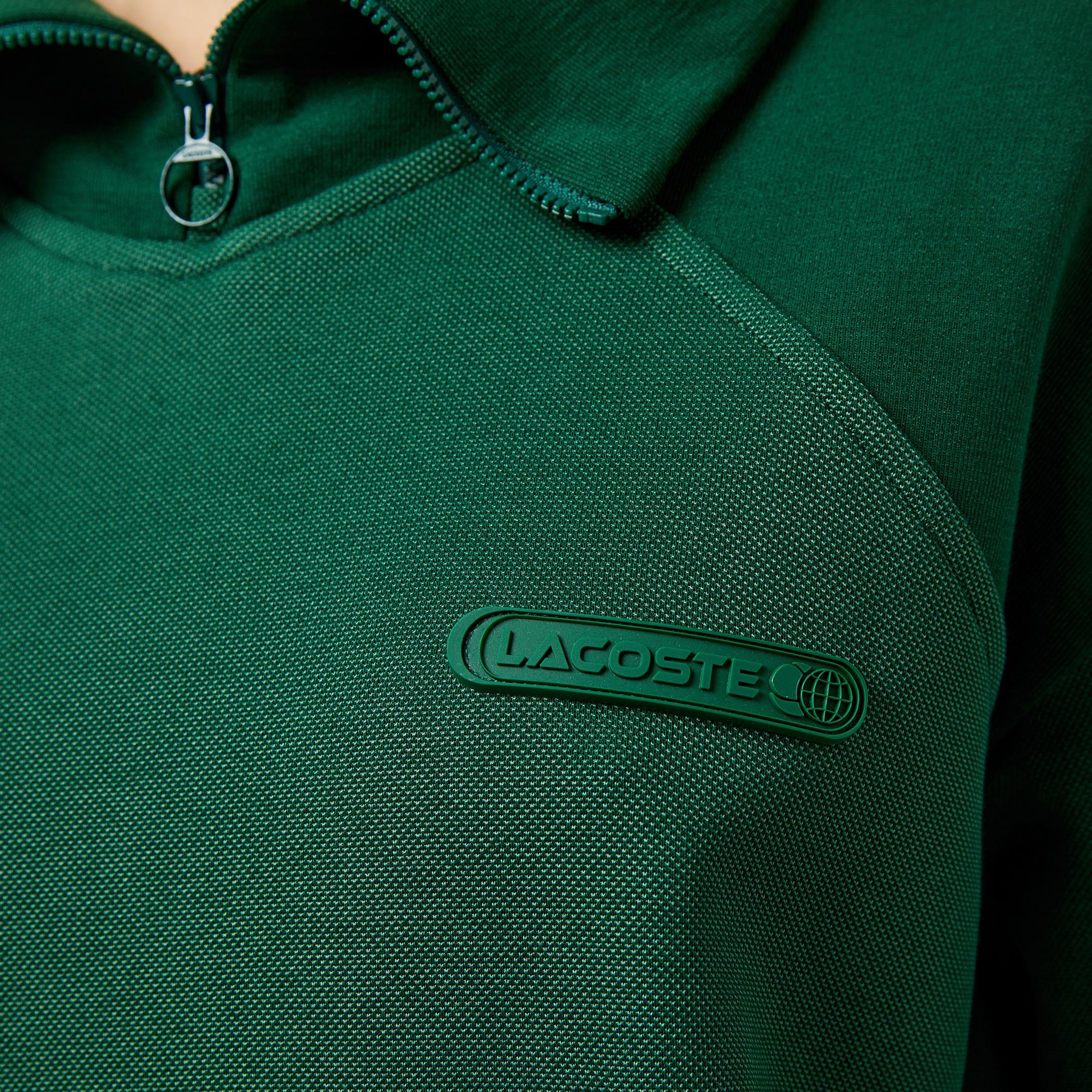 Kadın Regular Fit Fermuarlı Dik Yaka Koyu Yeşil Sweatshirt