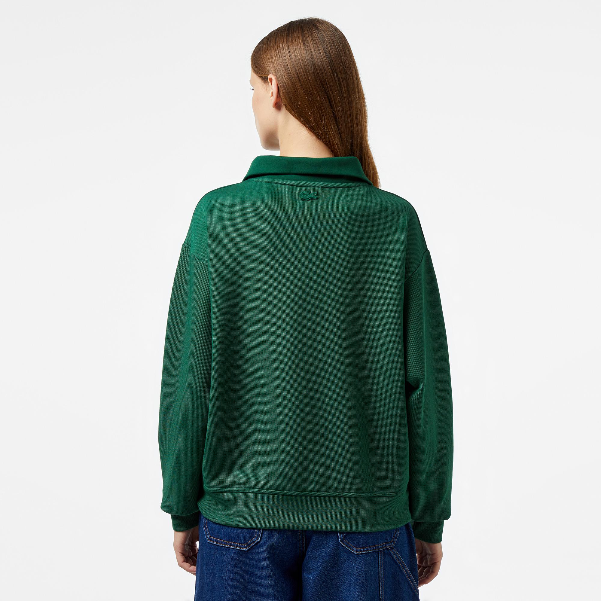 Kadın Regular Fit Fermuarlı Dik Yaka Koyu Yeşil Sweatshirt