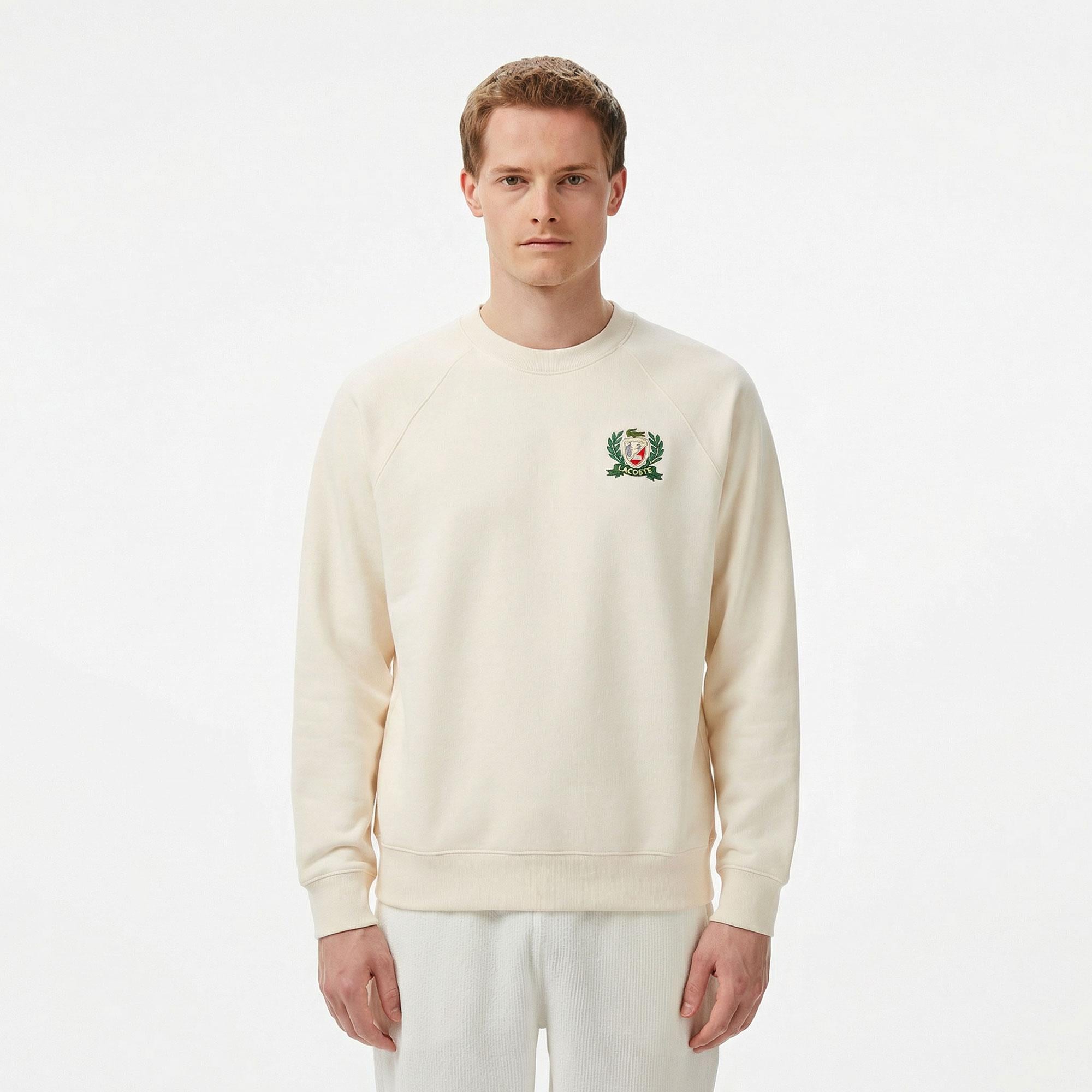 Erkek Classic Fit Bisiklet Yaka Krem Modal Karışımlı Sweatshirt
