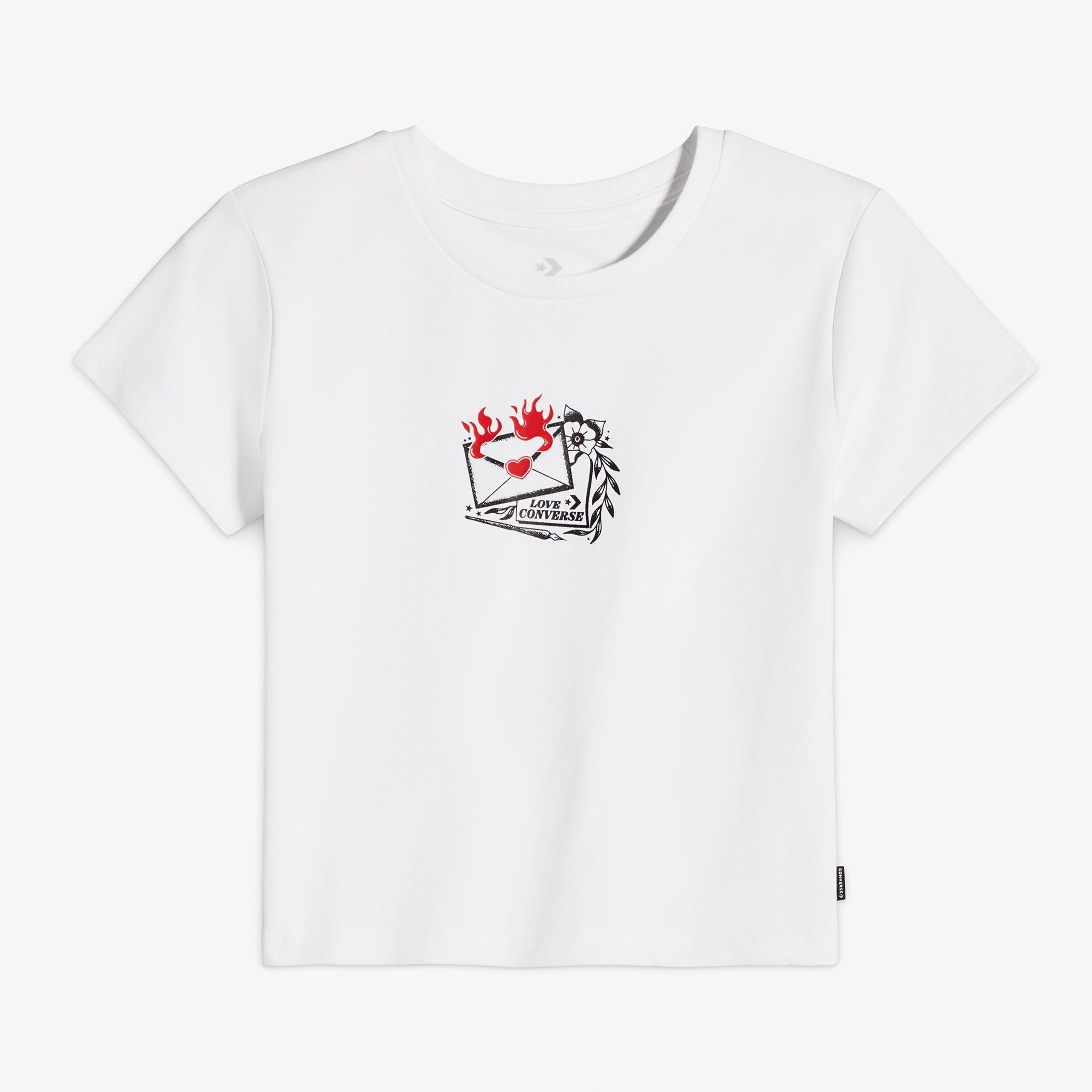 Converse Classic Kadın Slim Fit Baskılı Beyaz T-Shirt