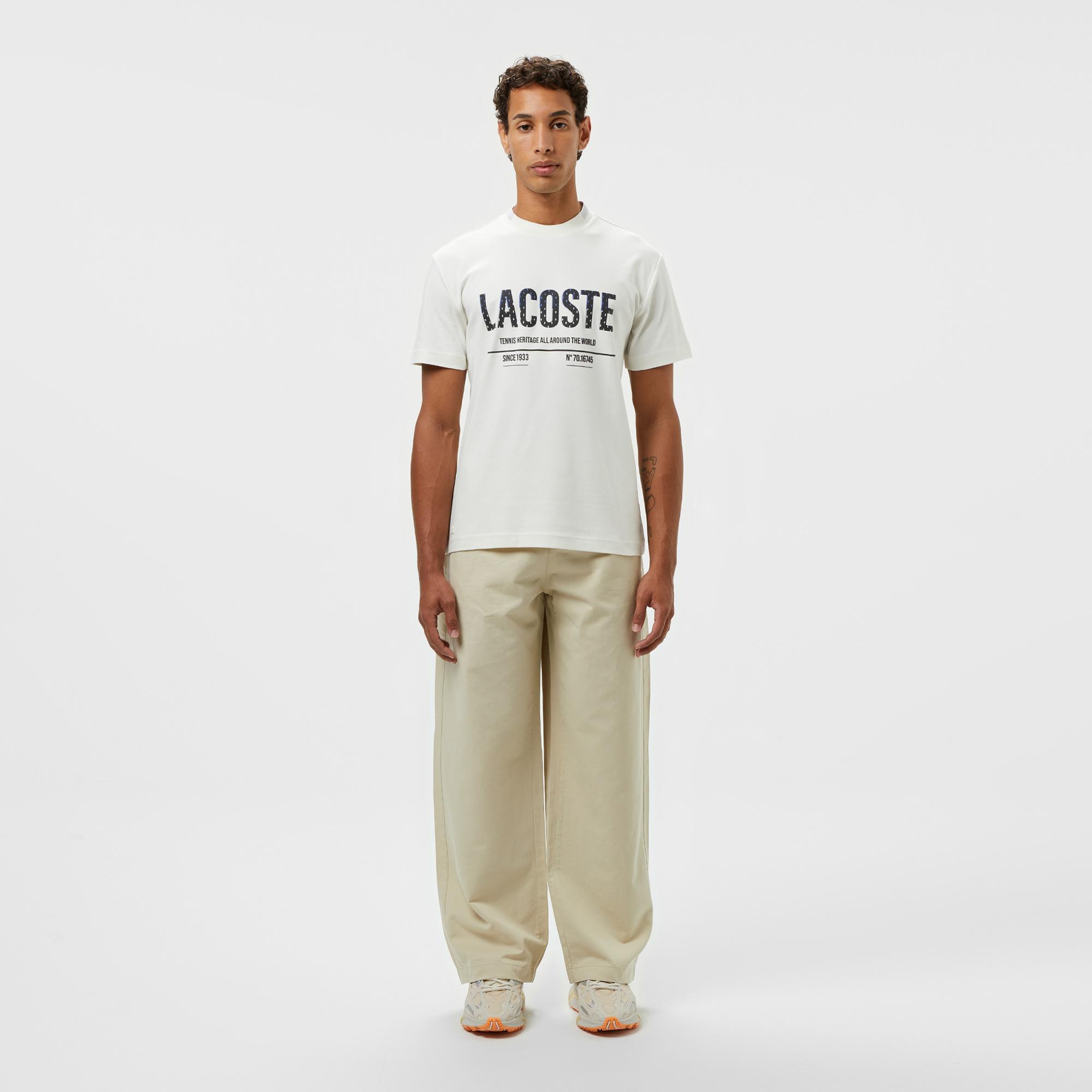 Erkek Slim Fit Bisiklet Yaka Baskılı Beyaz Modal Karışımlı T-Shirt