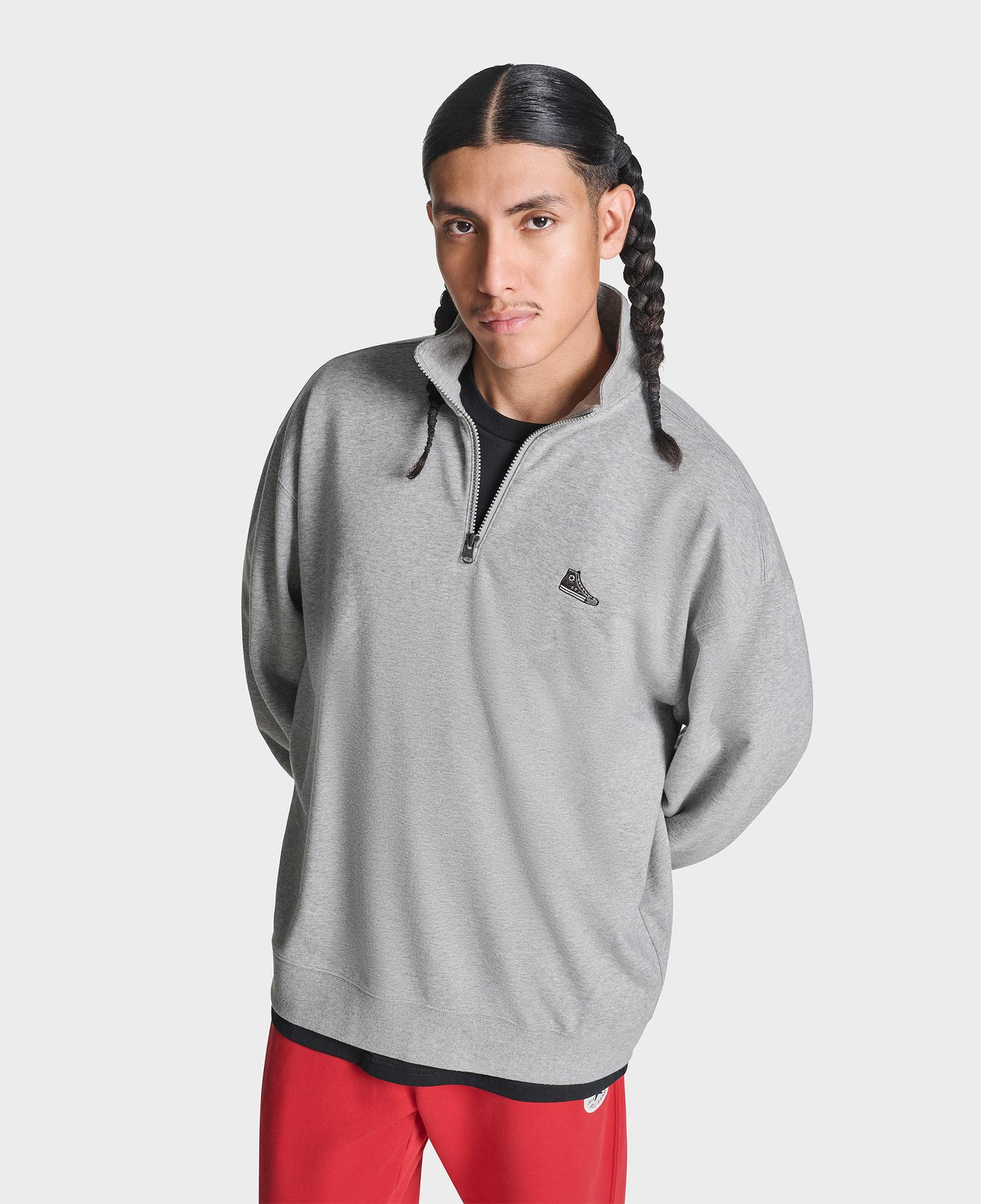Converse Loose Fit Sneaker Patch Half Zip Erkek Gri Sweatshirt