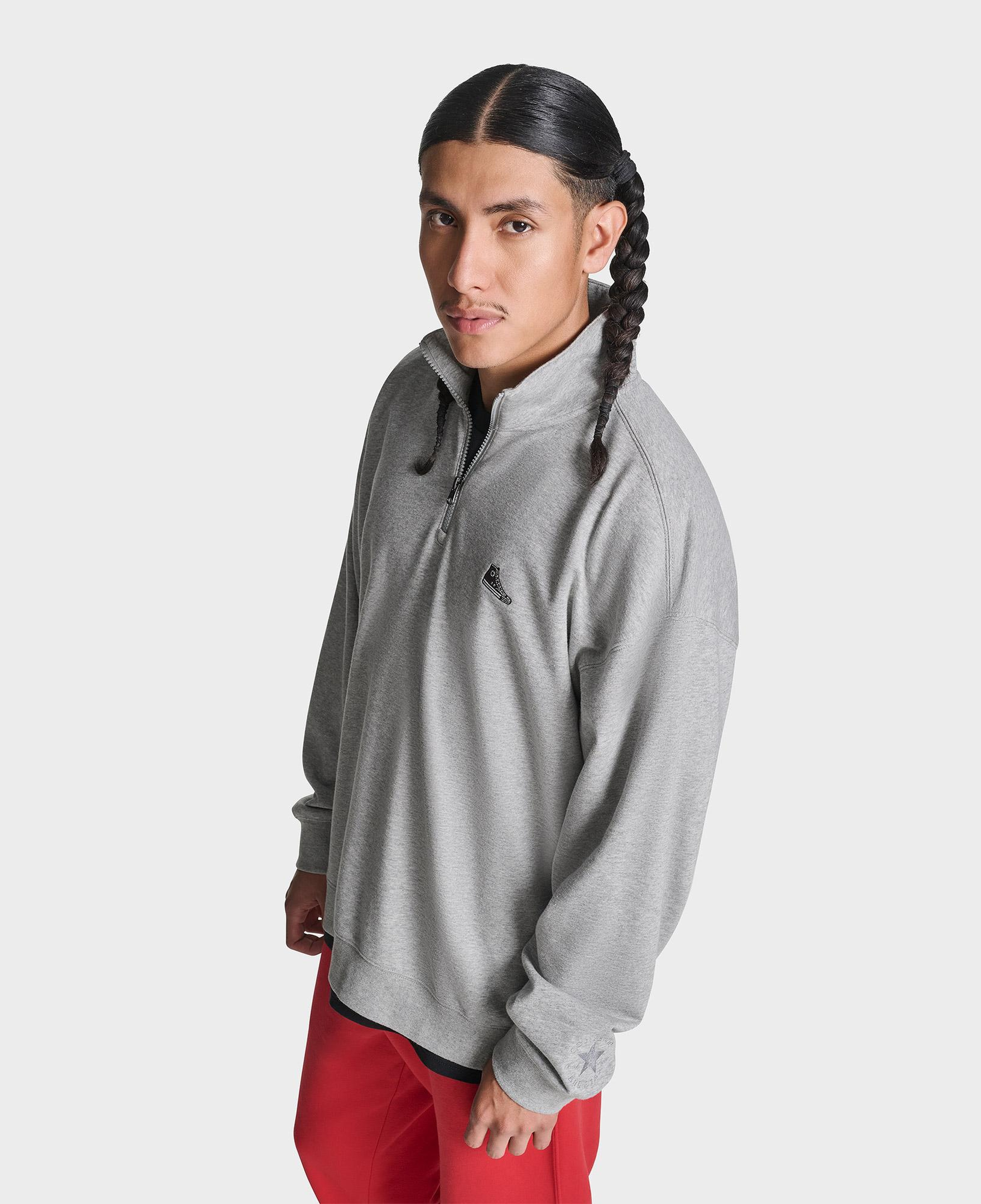 Converse Loose Fit Sneaker Patch Half Zip Erkek Gri Sweatshirt