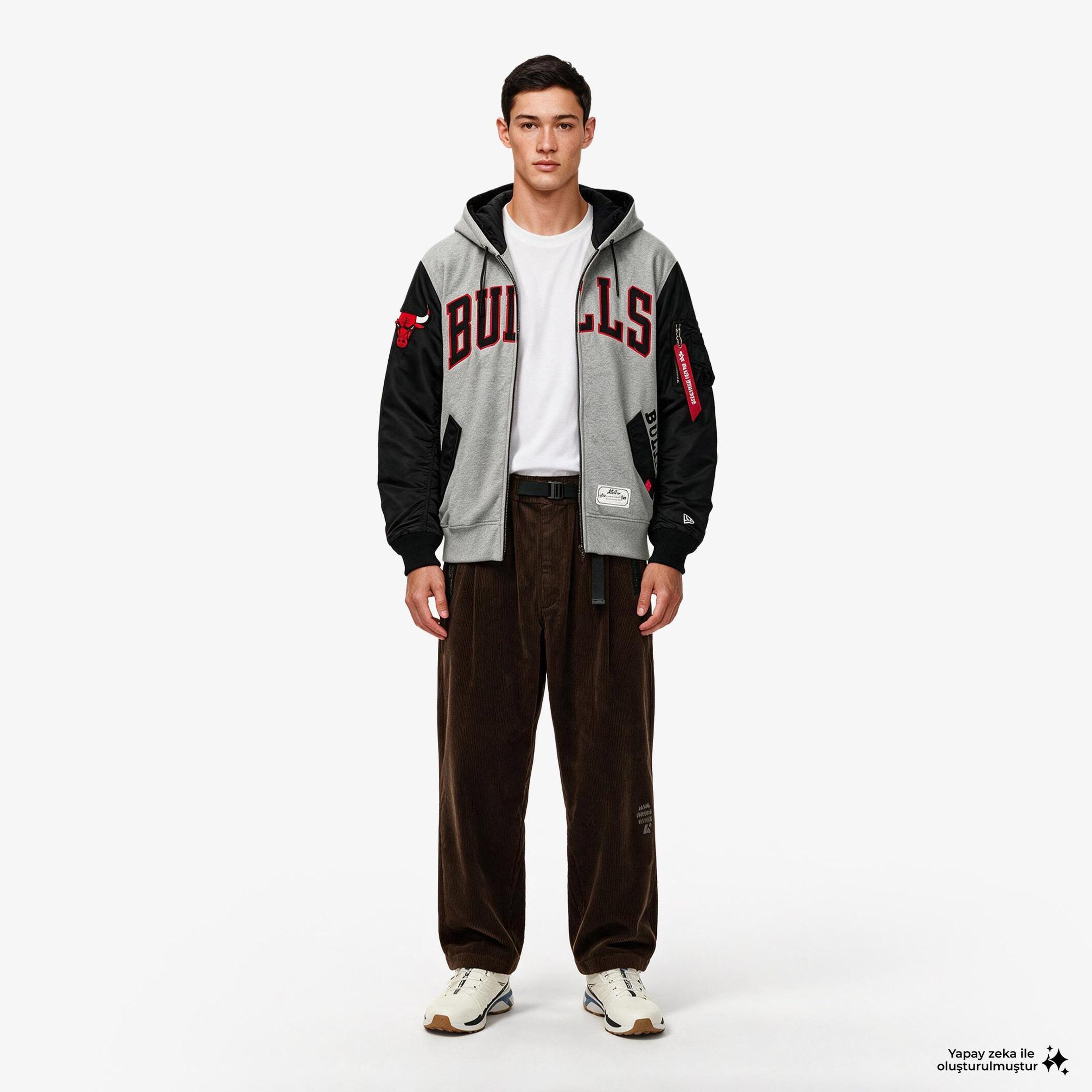 Alpha Industries x Chicago Bulls Gray MA-1 Unisex Gri Fermuarlı Ceket