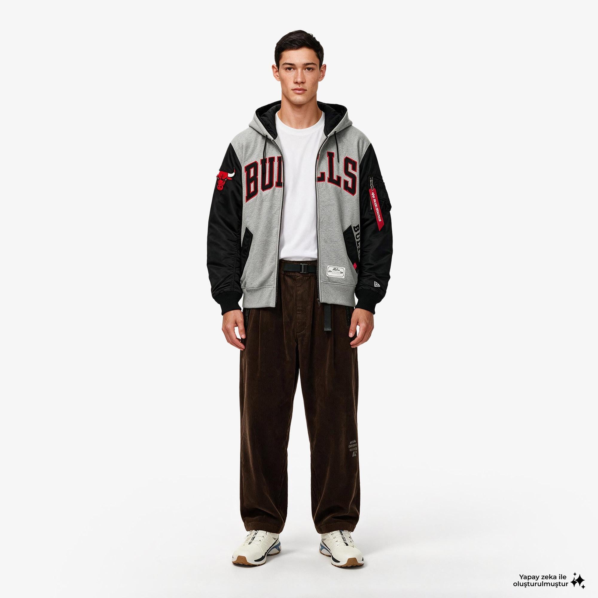 Alpha Industries x Chicago Bulls Gray MA-1 Unisex Gri Fermuarlı Ceket