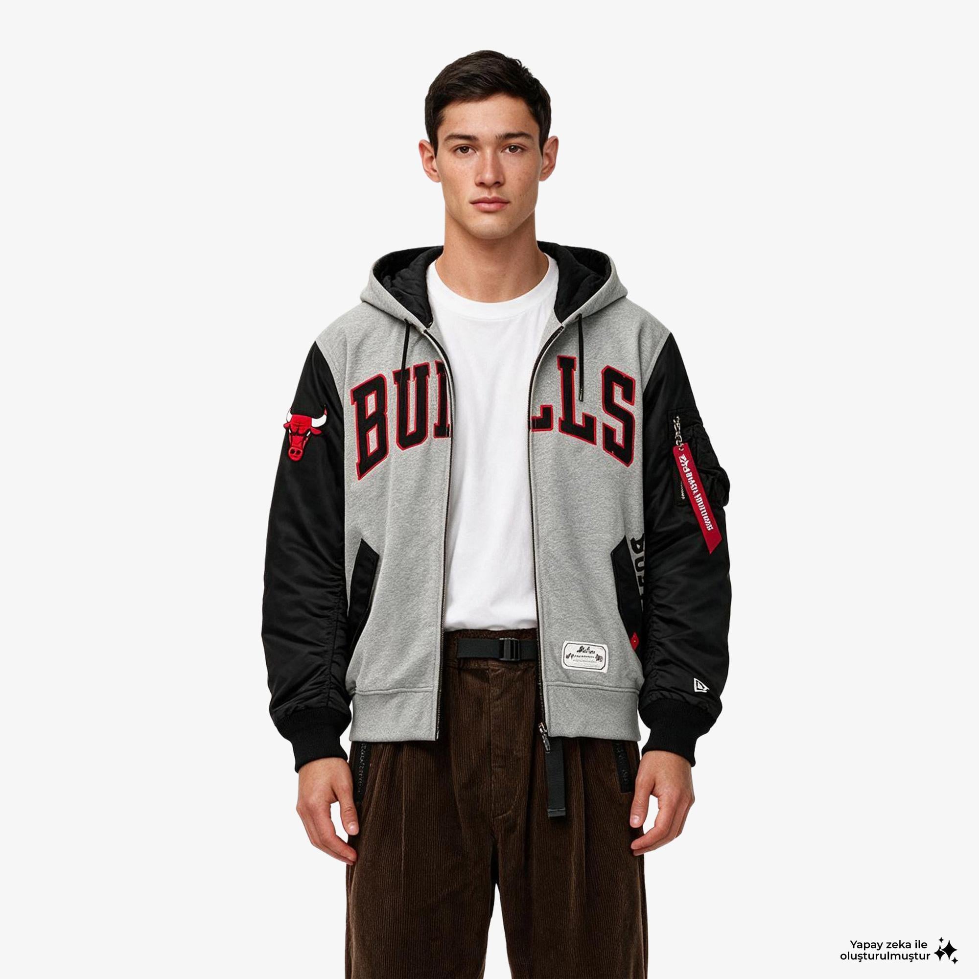 Alpha Industries x Chicago Bulls Gray MA-1 Unisex Gri Fermuarlı Ceket