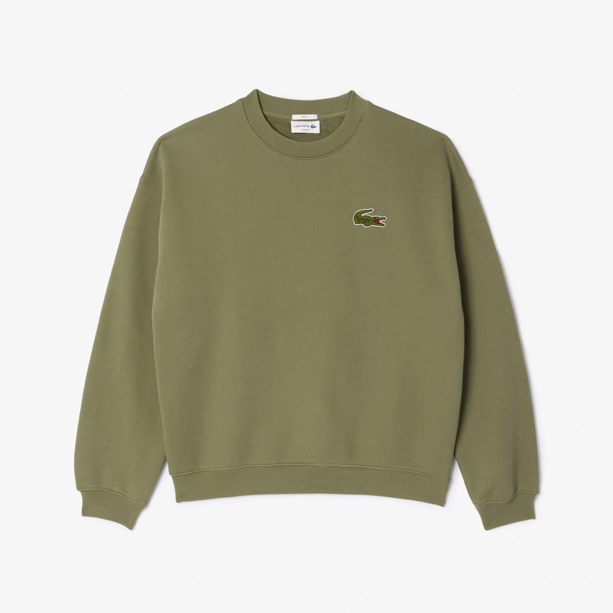 Unisex Loose Fit Bisiklet Yaka Organik Pamuk Haki Sweatshirt