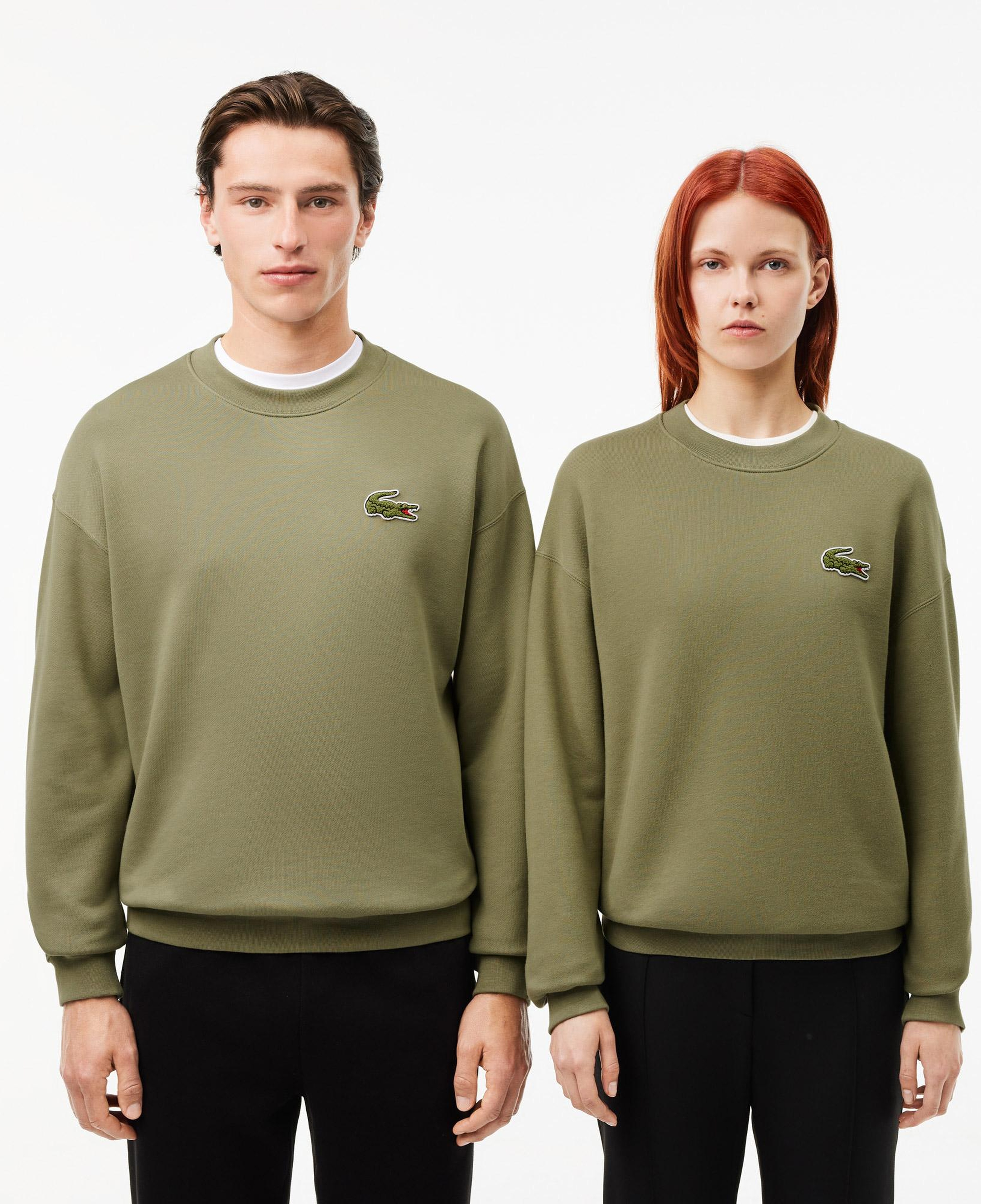 Unisex Loose Fit Bisiklet Yaka Organik Pamuk Haki Sweatshirt