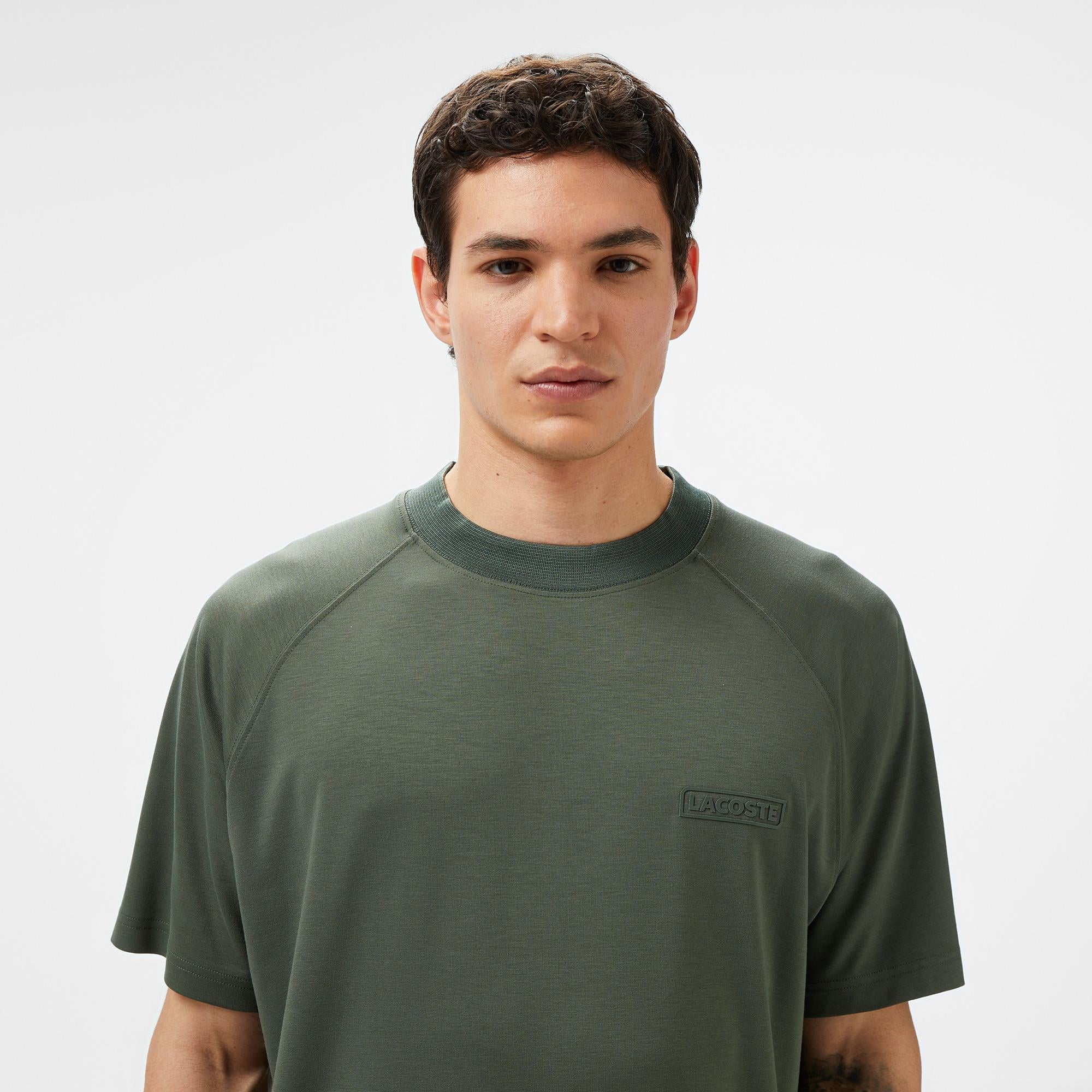Erkek Oversize Fit Bisiklet Yaka Koyu Yeşil T-Shirt