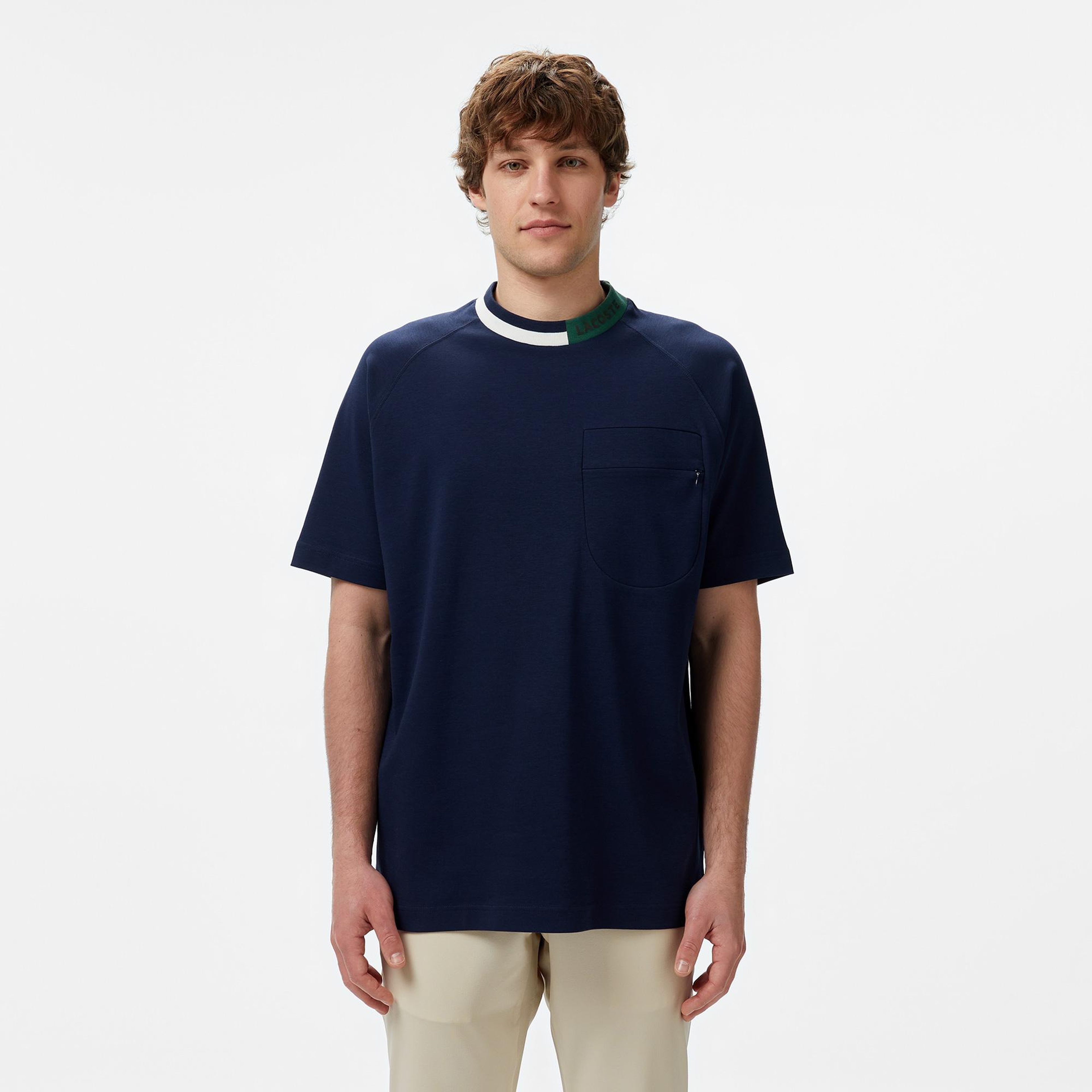 Erkek Bisiklet Yaka Lacivert Cepli Modal Karışımlı T-Shirt
