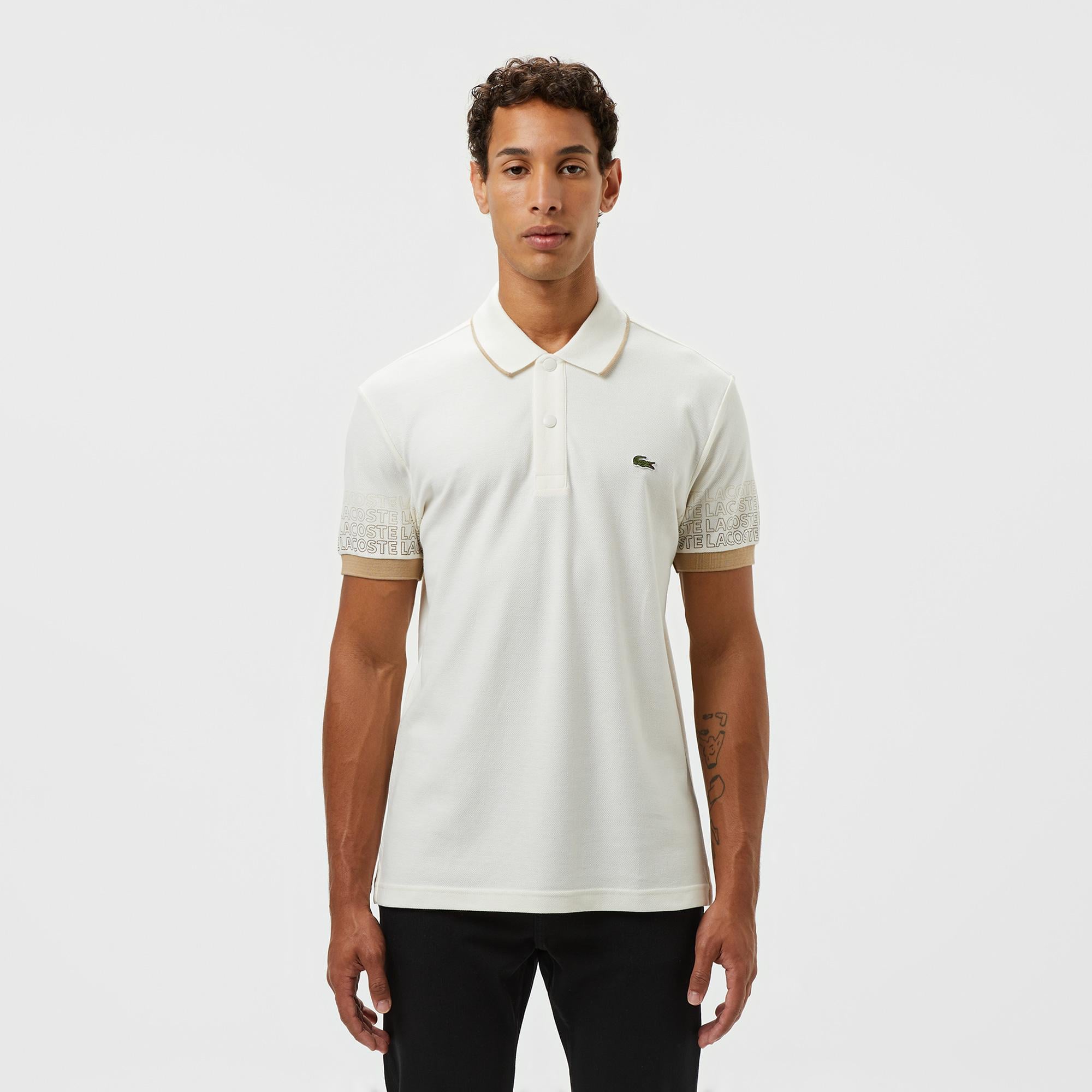 Lacoste Loose Fit Erkek Baskılı Beyaz Polo