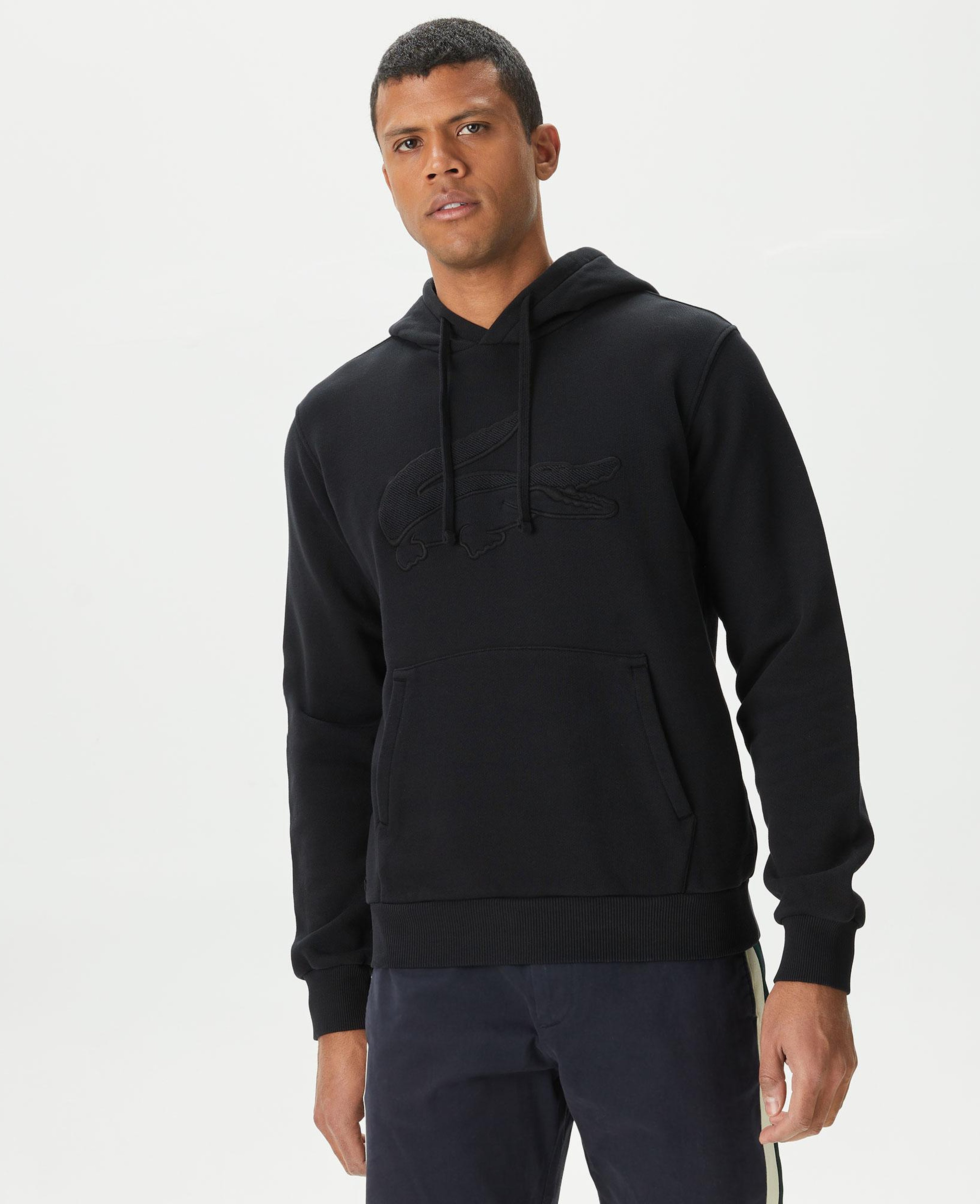 Erkek Relaxed Fit Kapüşonlu Baskılı Siyah Sweatshirt