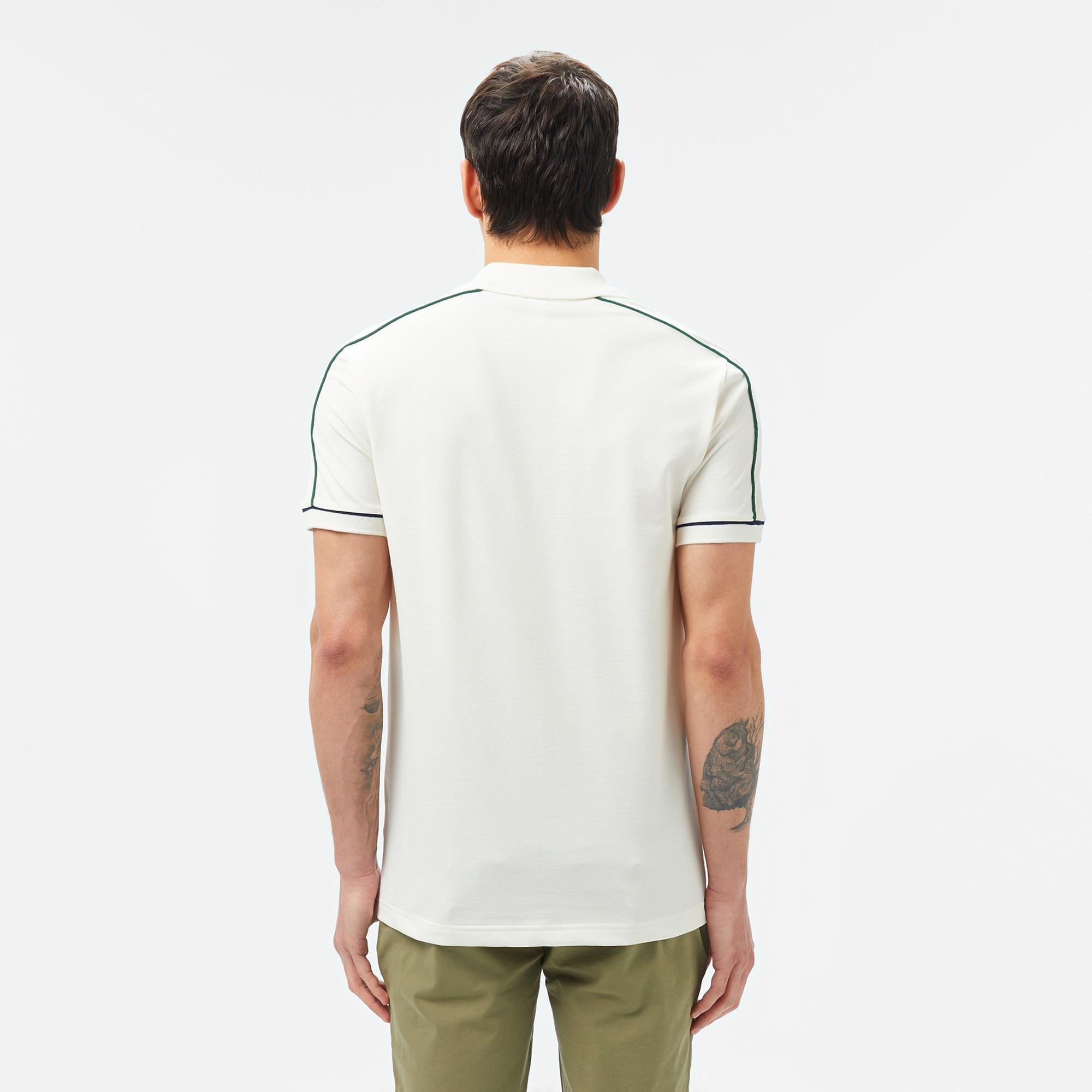 Erkek Slim Fit Yarım Fermuarlı Beyaz Polo