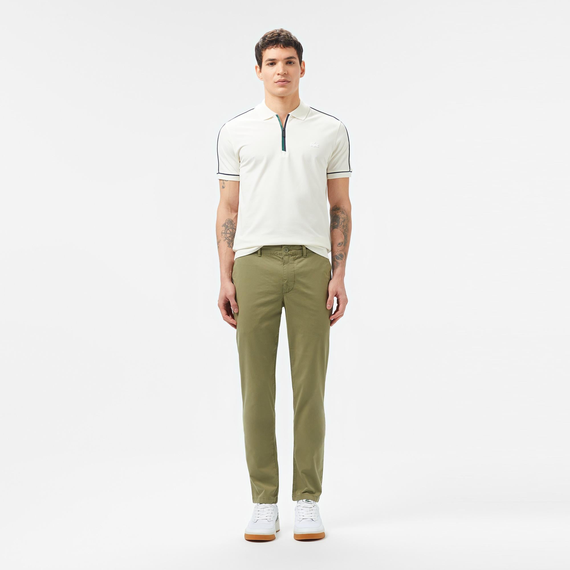 Erkek Slim Fit Yarım Fermuarlı Beyaz Polo