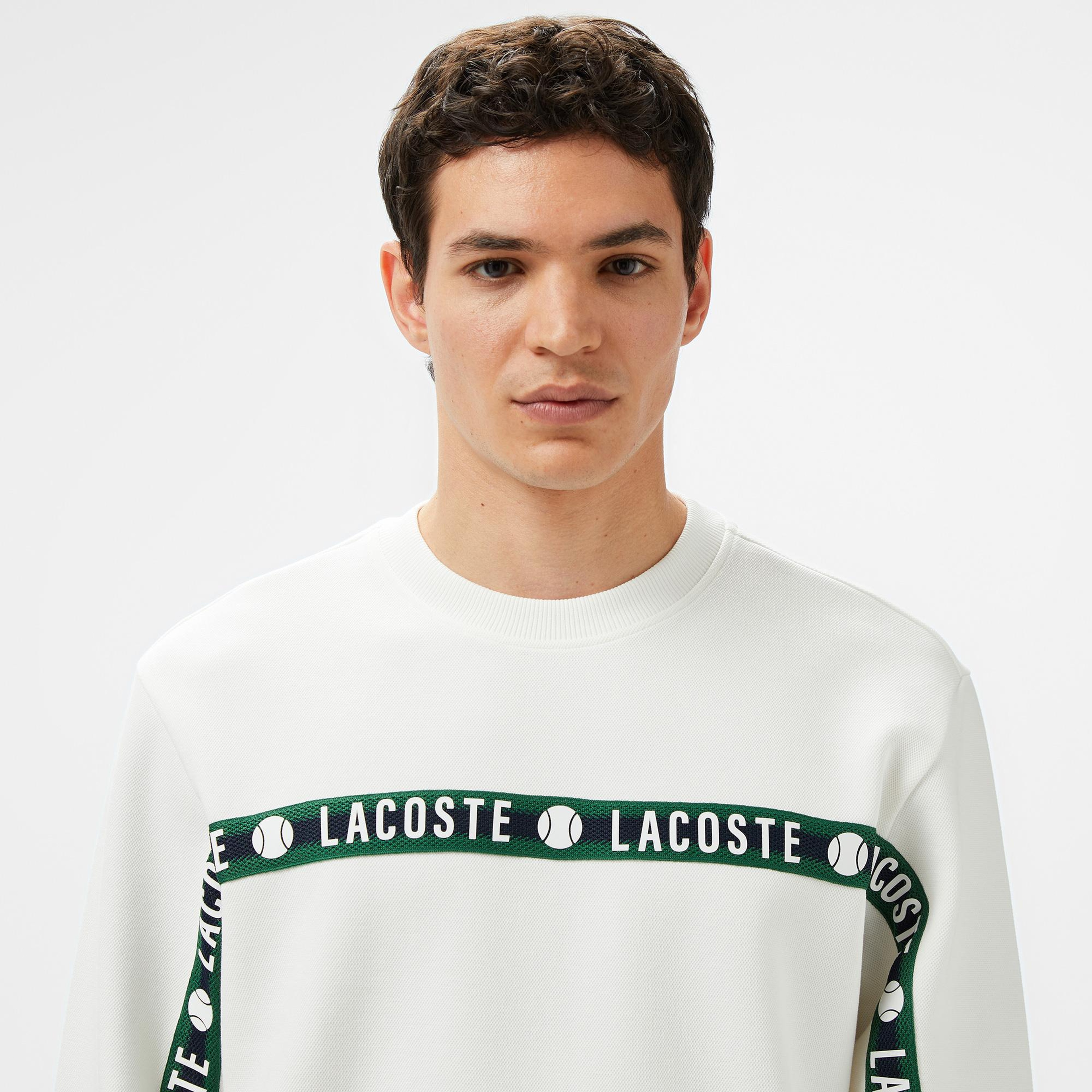 Erkek Classic Fit Bisiklet Yaka Baskılı Beyaz Sweatshirt