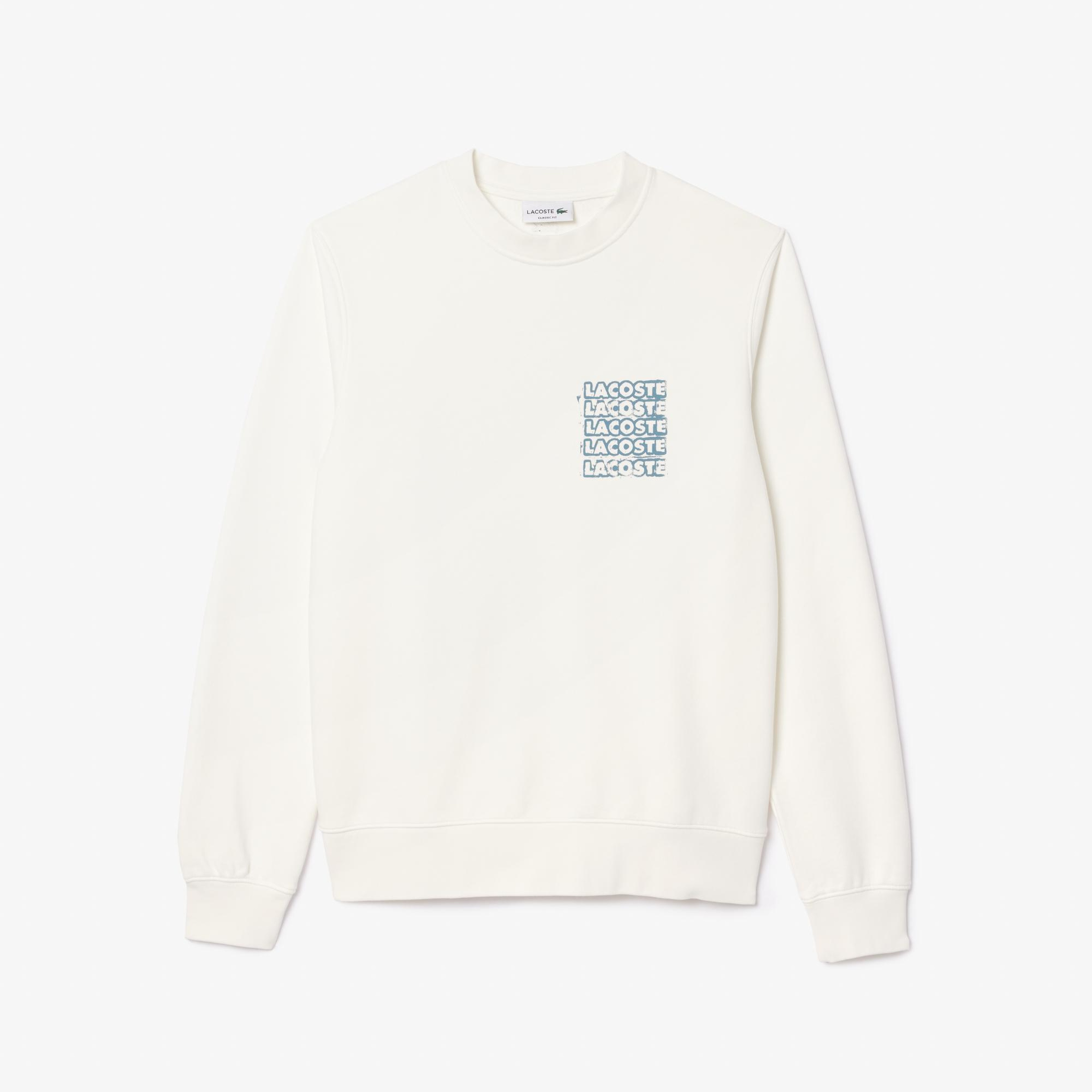 Erkek Classic Fit Bisiklet Yaka Beyaz Modal Karışımlı Sweatshirt