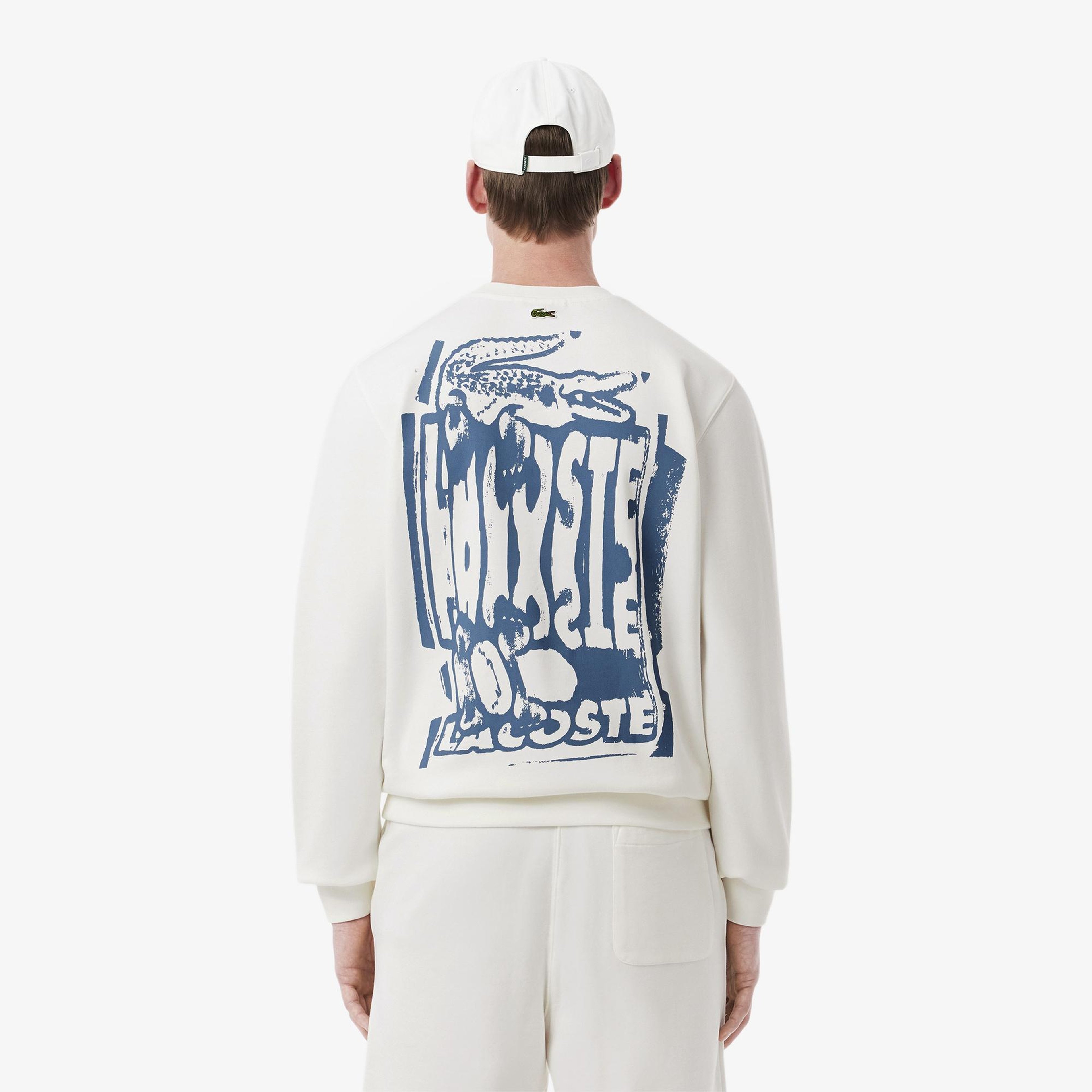 Erkek Classic Fit Bisiklet Yaka Beyaz Modal Karışımlı Sweatshirt