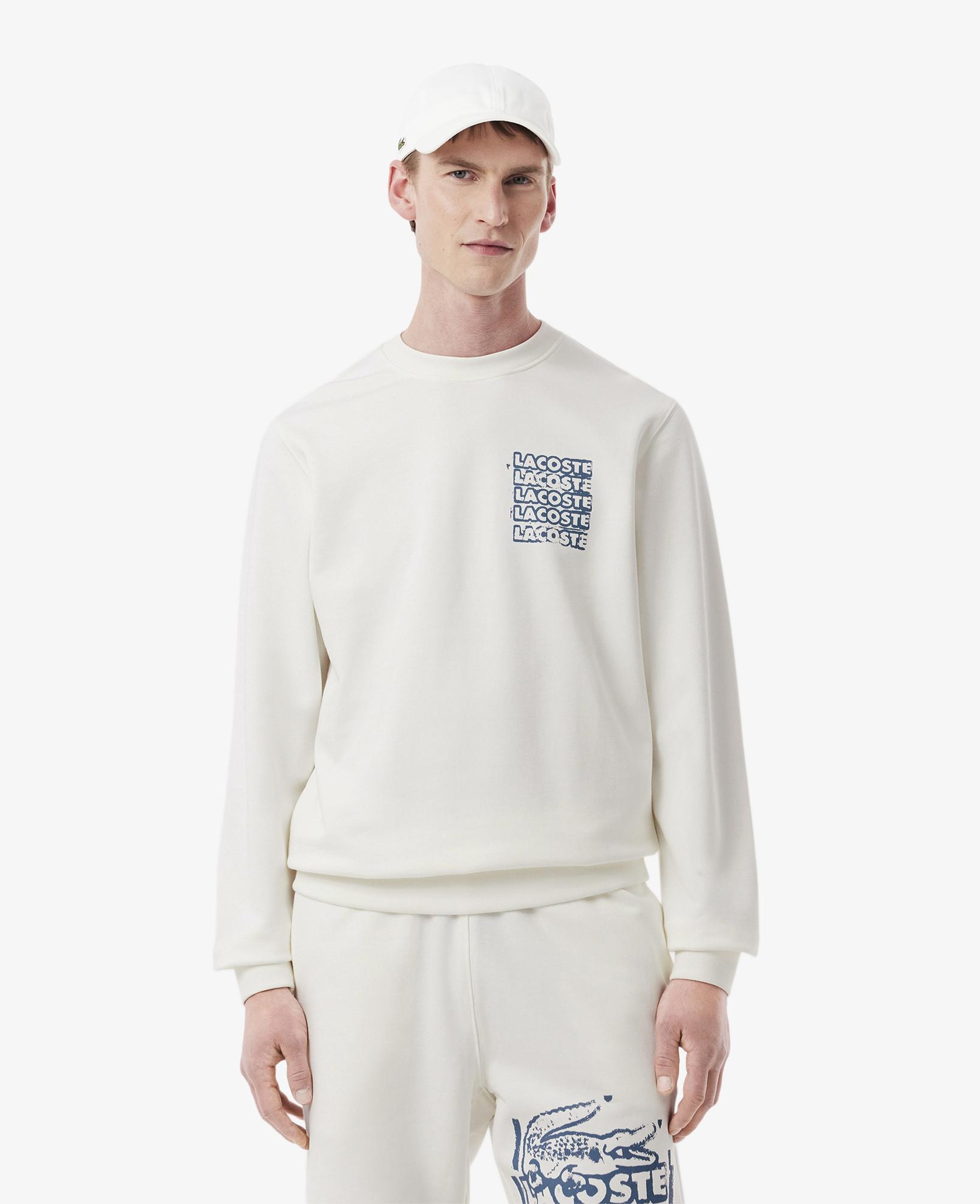 Erkek Classic Fit Bisiklet Yaka Beyaz Modal Karışımlı Sweatshirt