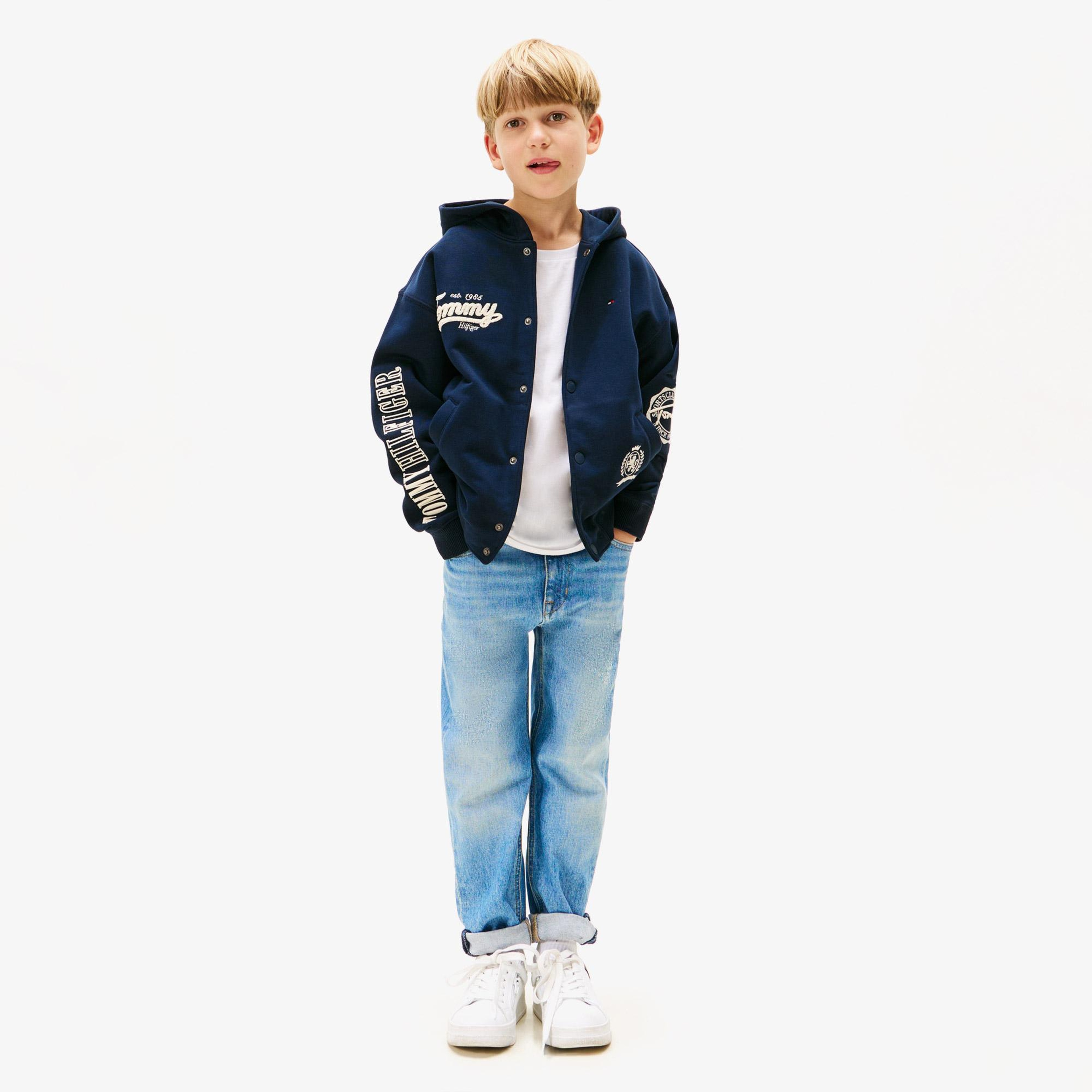 Tommy Hilfiger Varsity Graphic Snap Button Çocuk Lacivert Sweatshirt