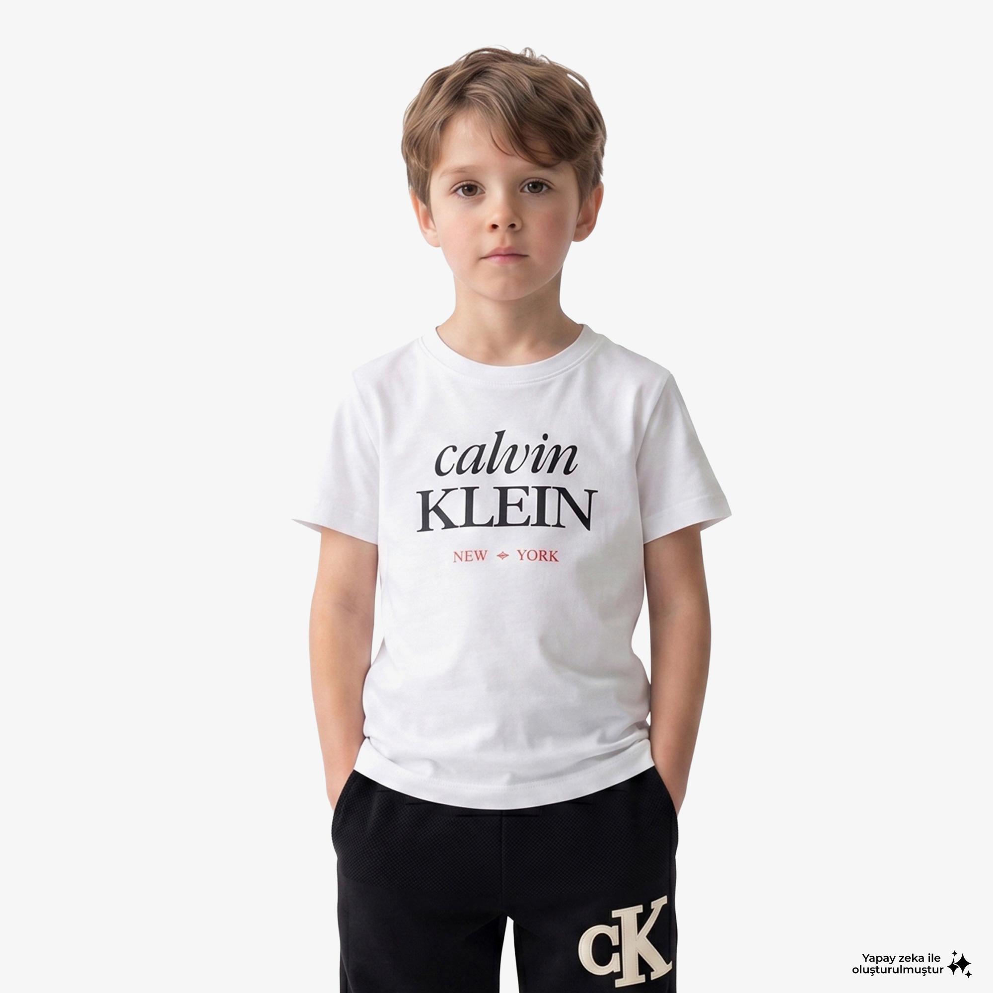 Calvin Klein Logo Çocuk Beyaz T-Shirt