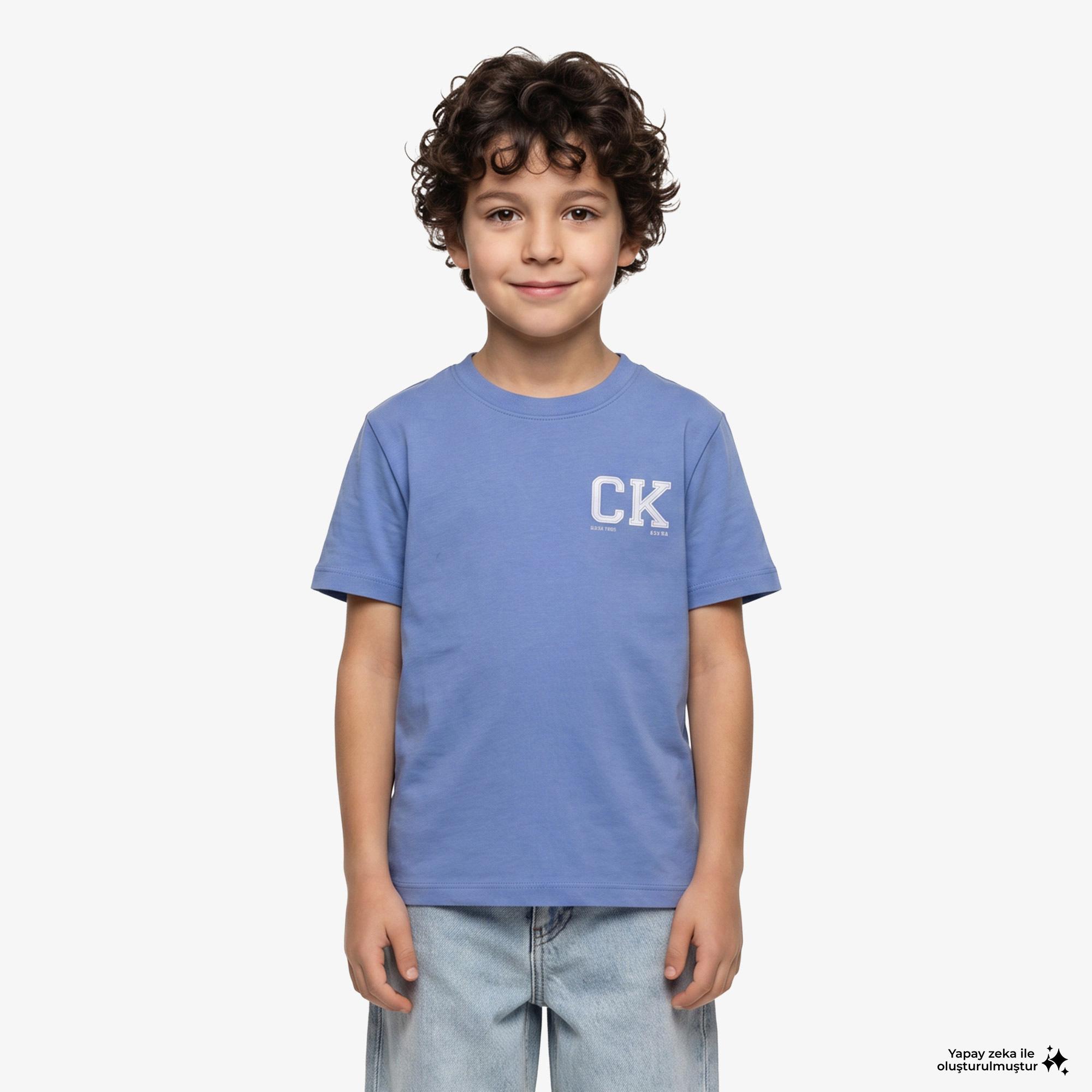Calvin Klein Chest Logo Çocuk Mavi T-Shirt