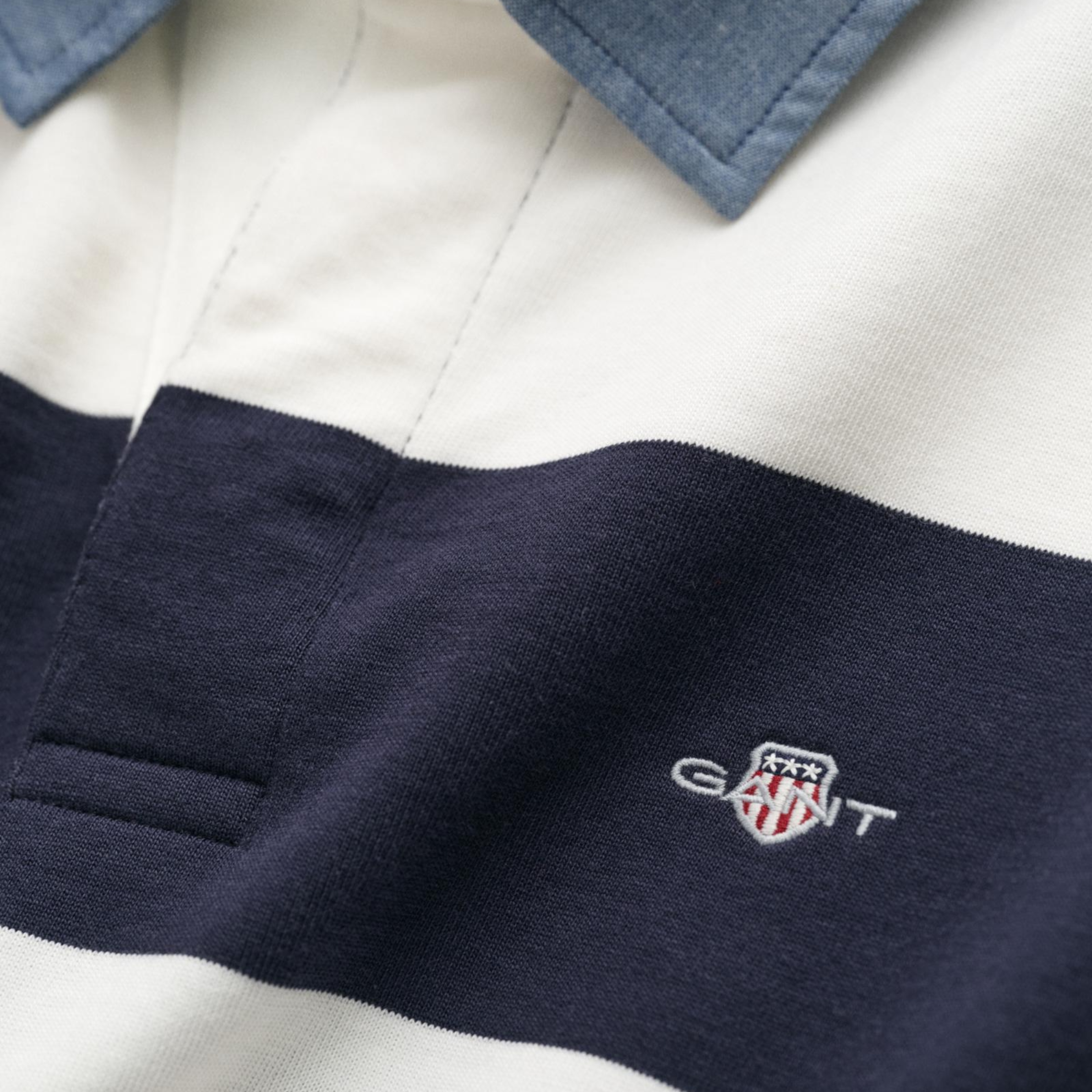 GANT Erkek Beyaz Regular Fit Çizgili Logolu Polo Yaka Rugby T-Shirt