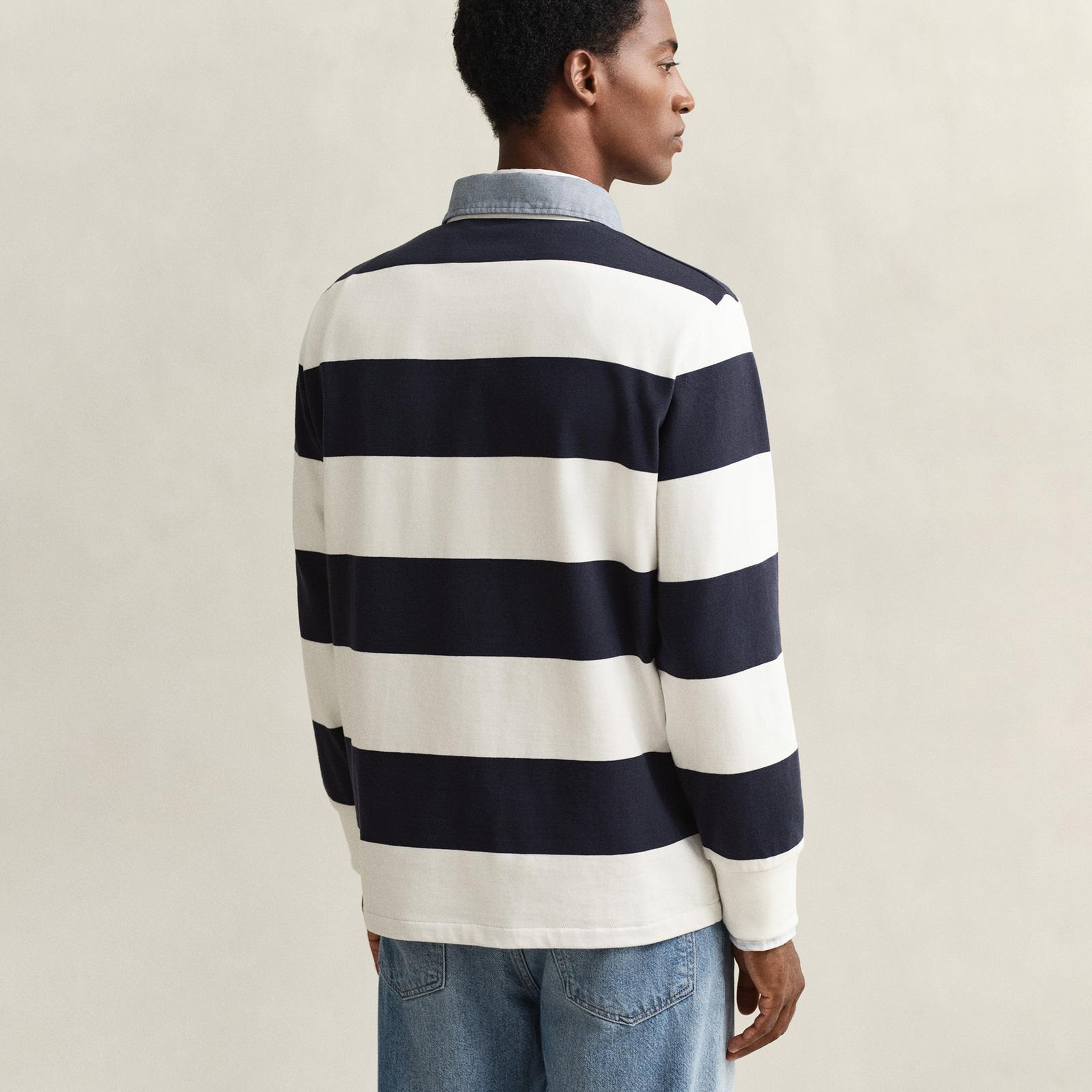 GANT Erkek Beyaz Regular Fit Çizgili Logolu Polo Yaka Rugby T-Shirt