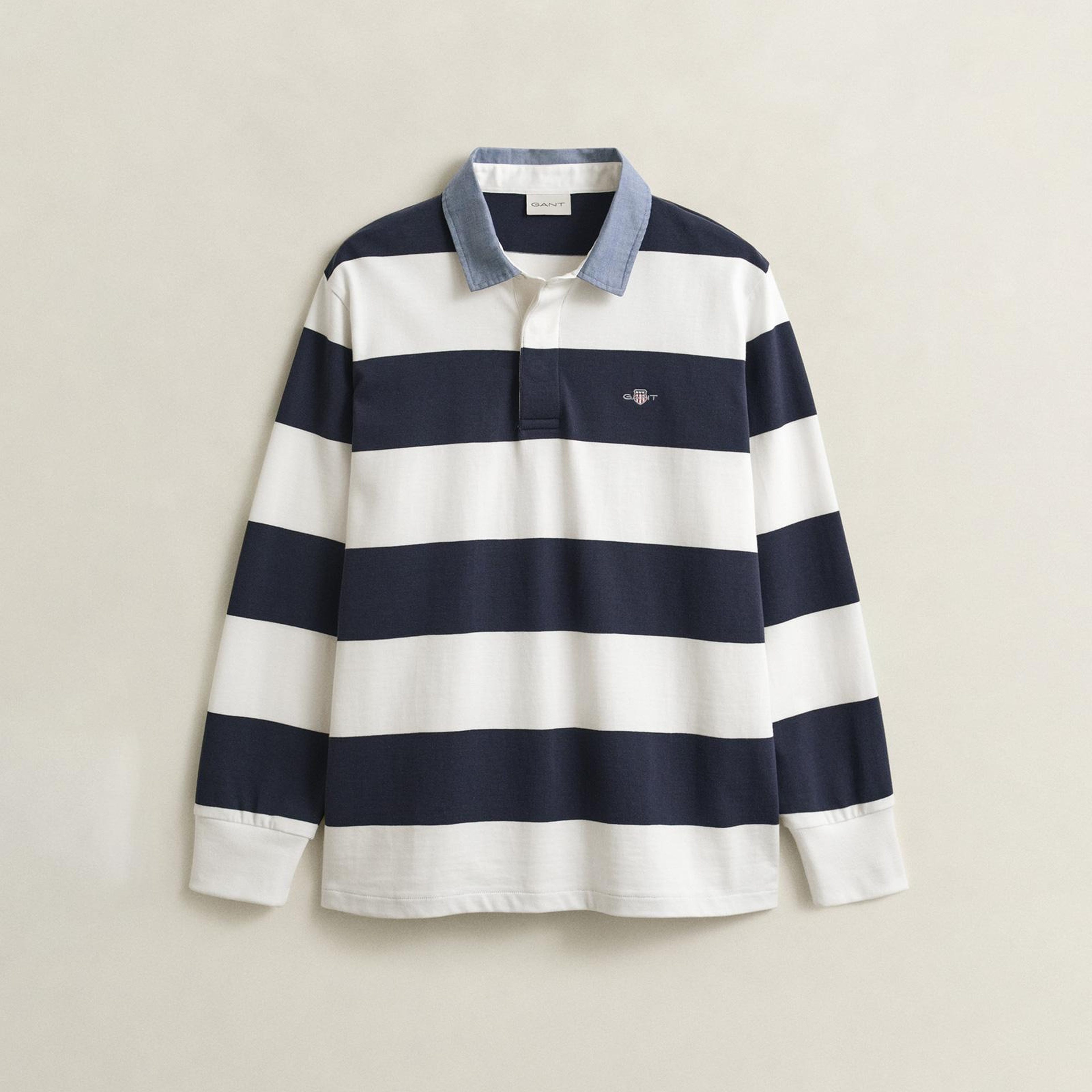 GANT Erkek Beyaz Regular Fit Çizgili Logolu Polo Yaka Rugby T-Shirt