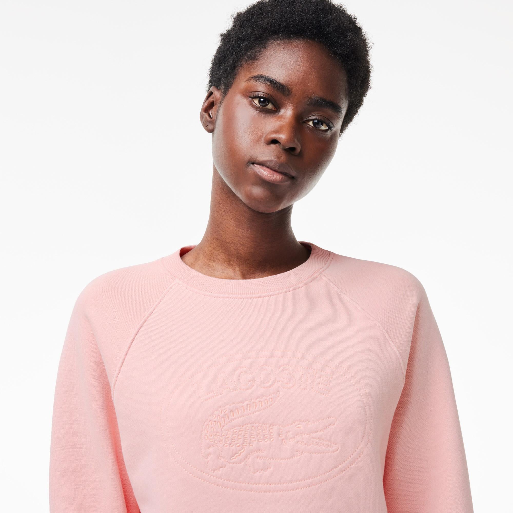Kadın Bisiklet Yaka Baskılı Pembe Sweatshirt