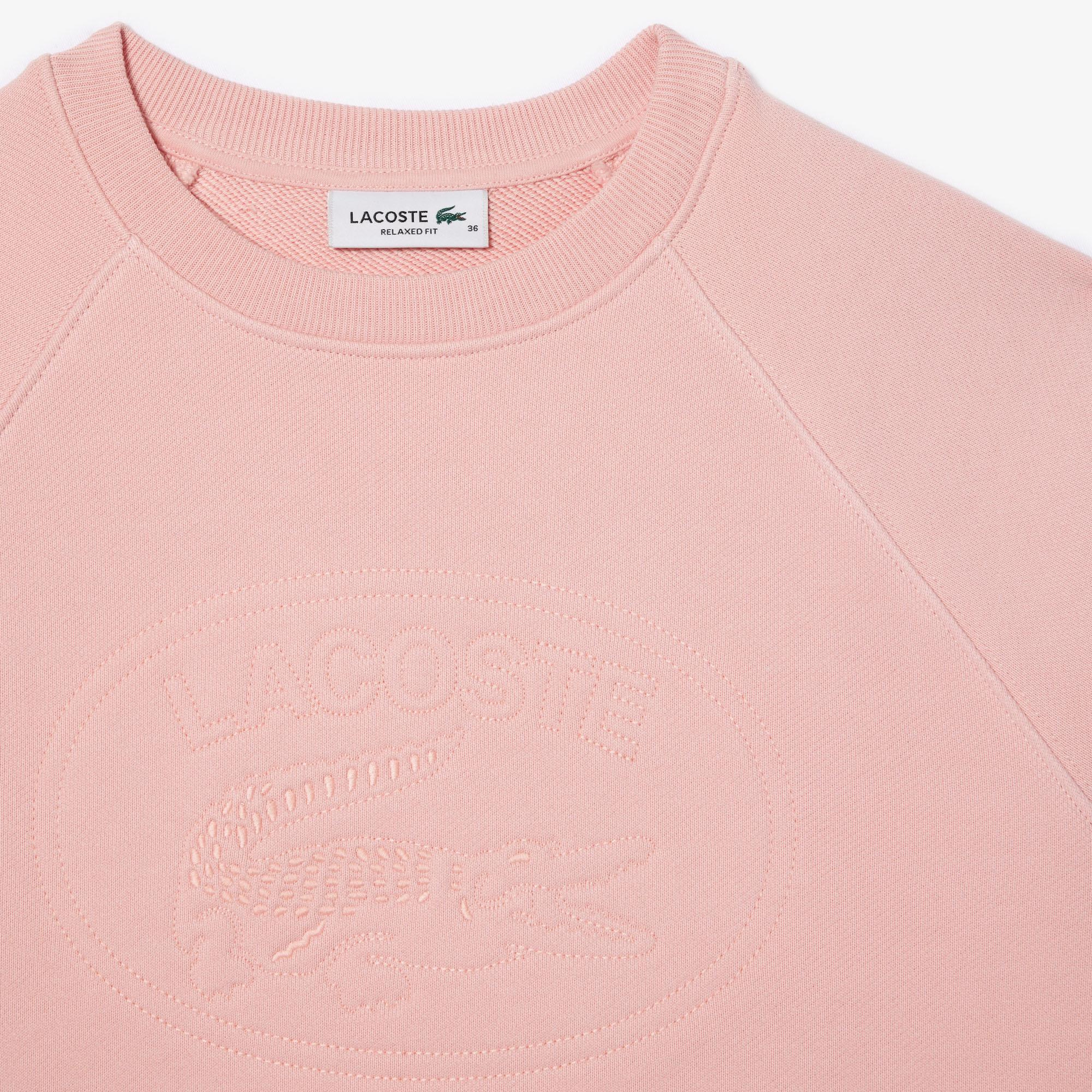 Kadın Bisiklet Yaka Baskılı Pembe Sweatshirt