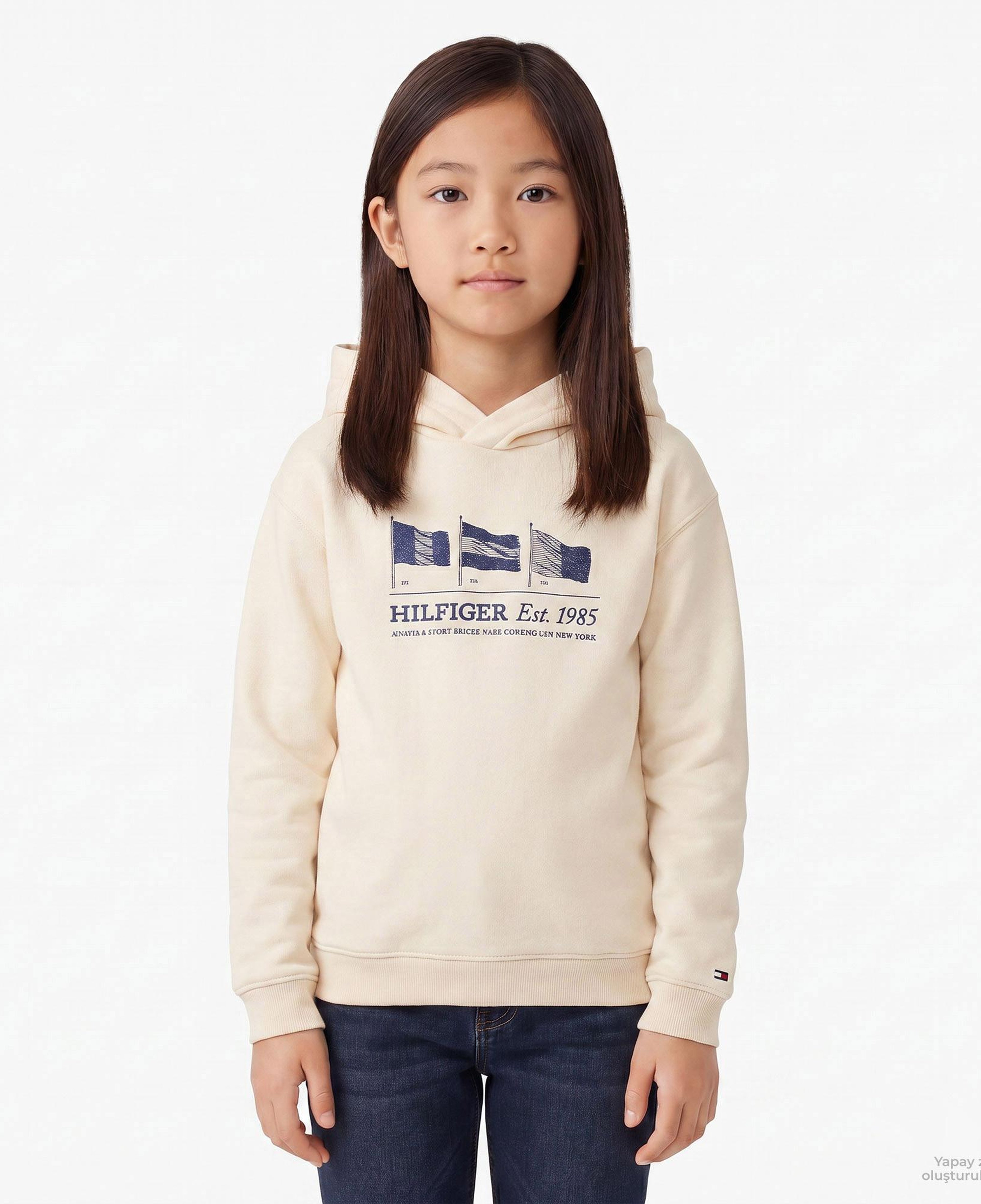 Tommy Hilfiger Waving Flag Çocuk Bej Hoodie