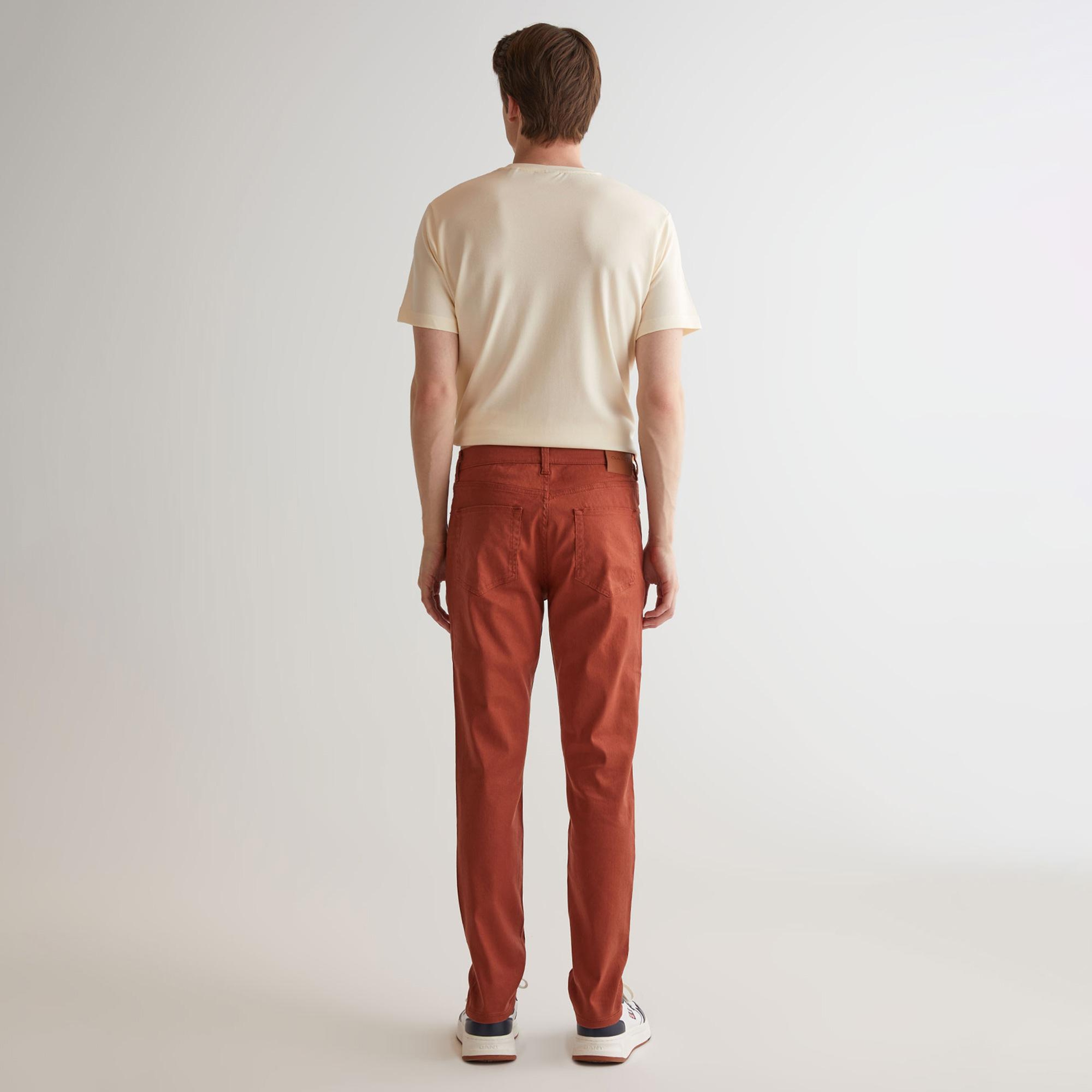 GANT Erkek Kahverengi Slim Fit Keten Karışımlı Pantolon