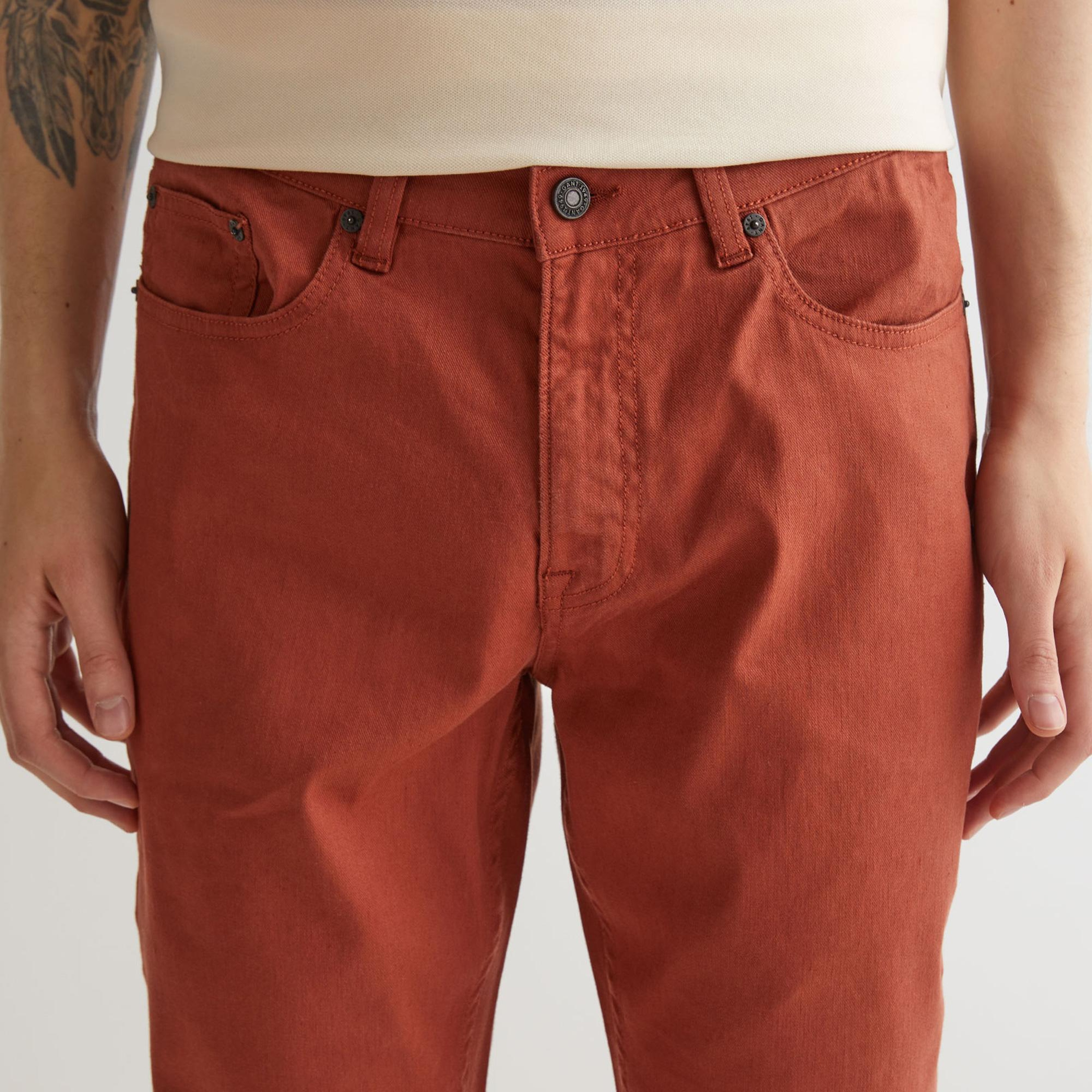 GANT Erkek Kahverengi Slim Fit Keten Karışımlı Pantolon