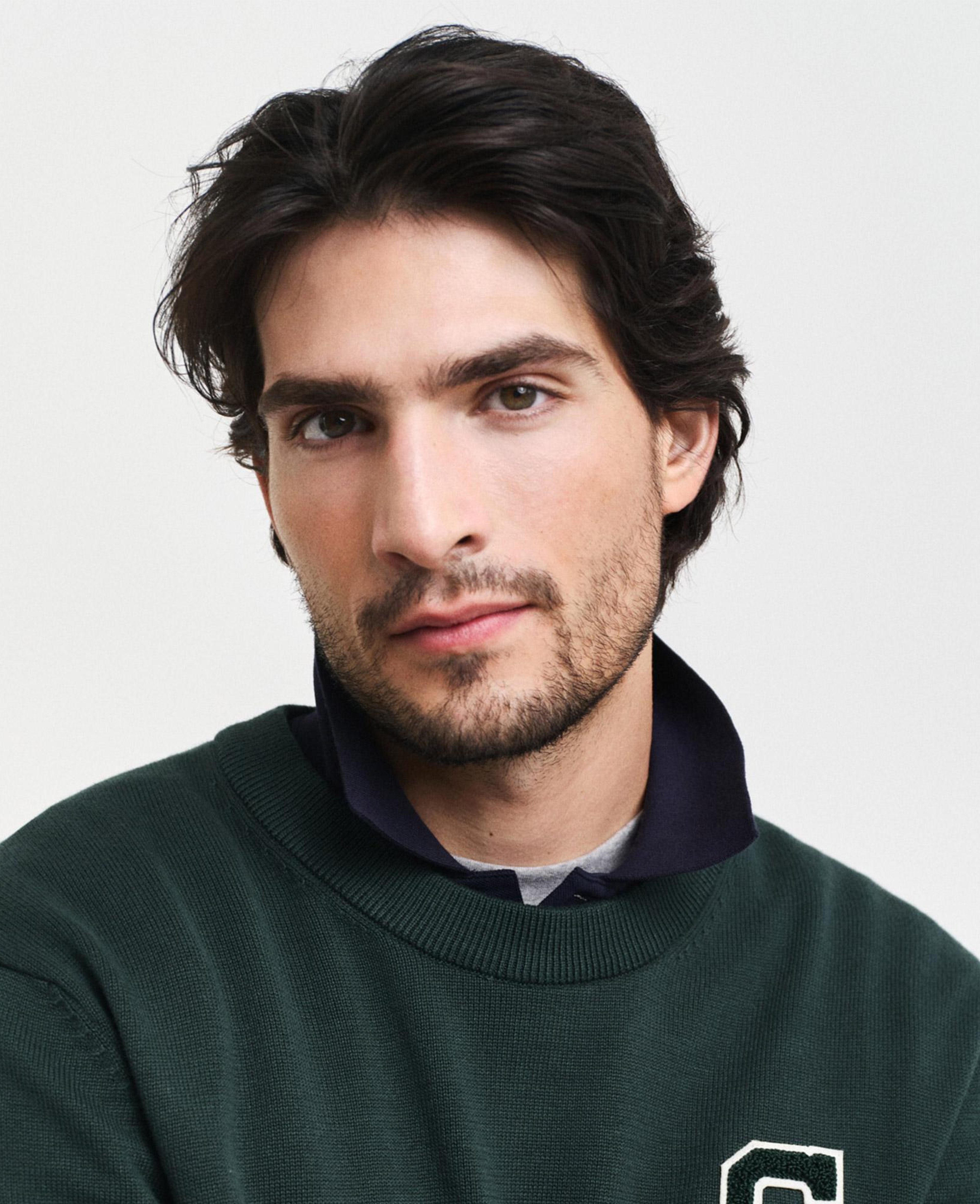 GANT Erkek Yeşil Relaxed Fit Bisiklet Yaka Logolu Kazak