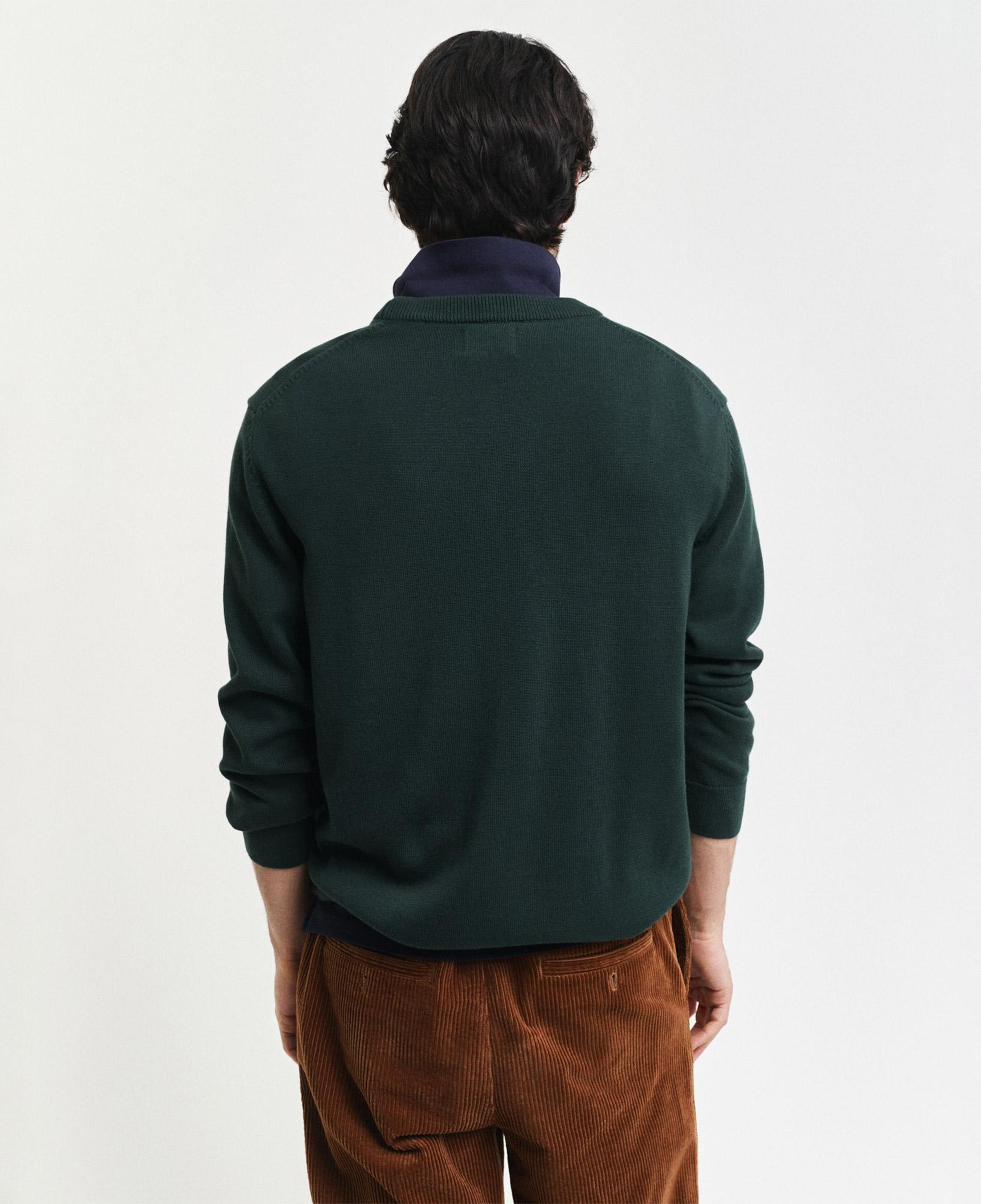 GANT Erkek Yeşil Relaxed Fit Bisiklet Yaka Logolu Kazak