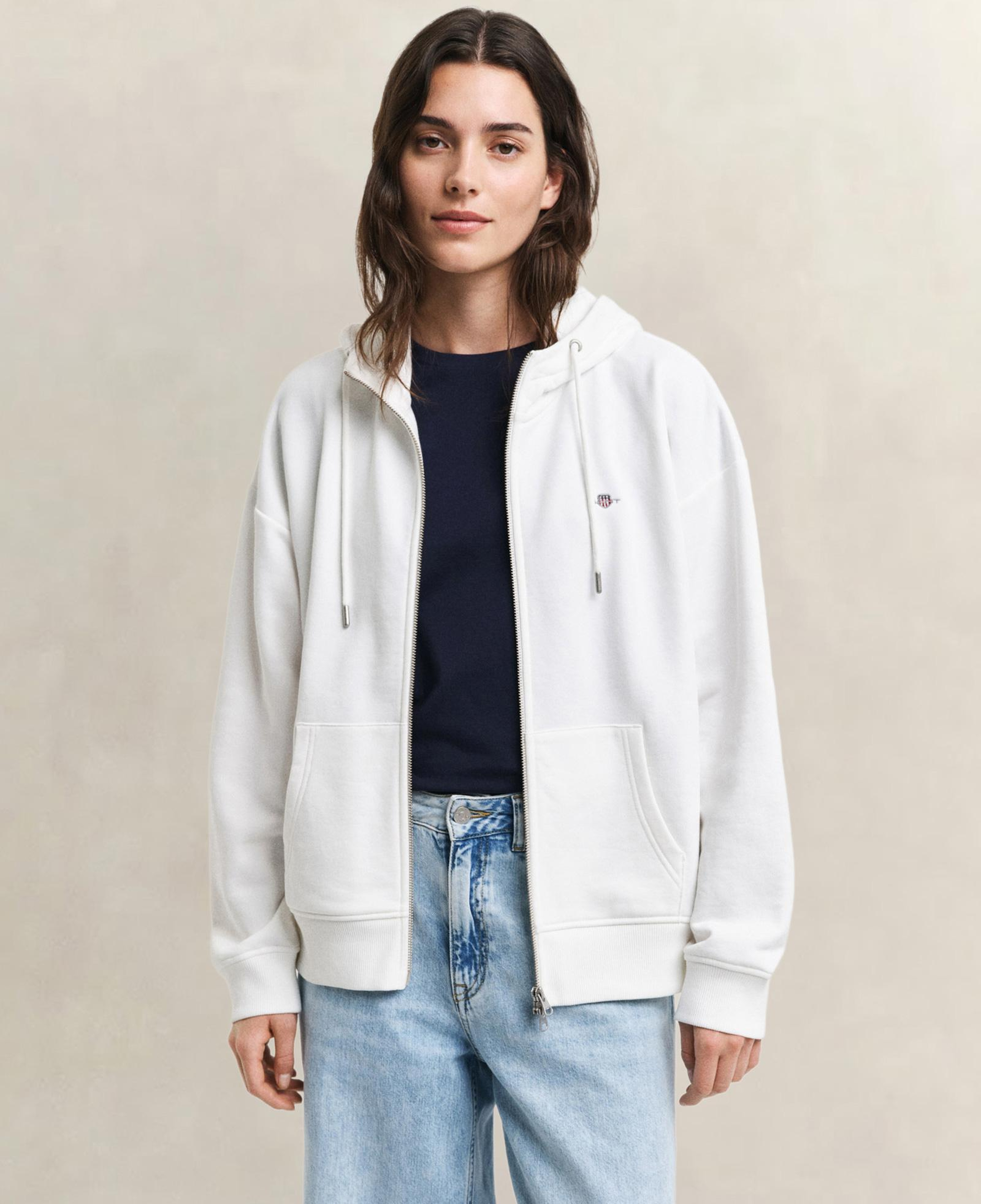 GANT Kadın Beyaz Relaxed Fit Kapüşonlu Sweatshirt