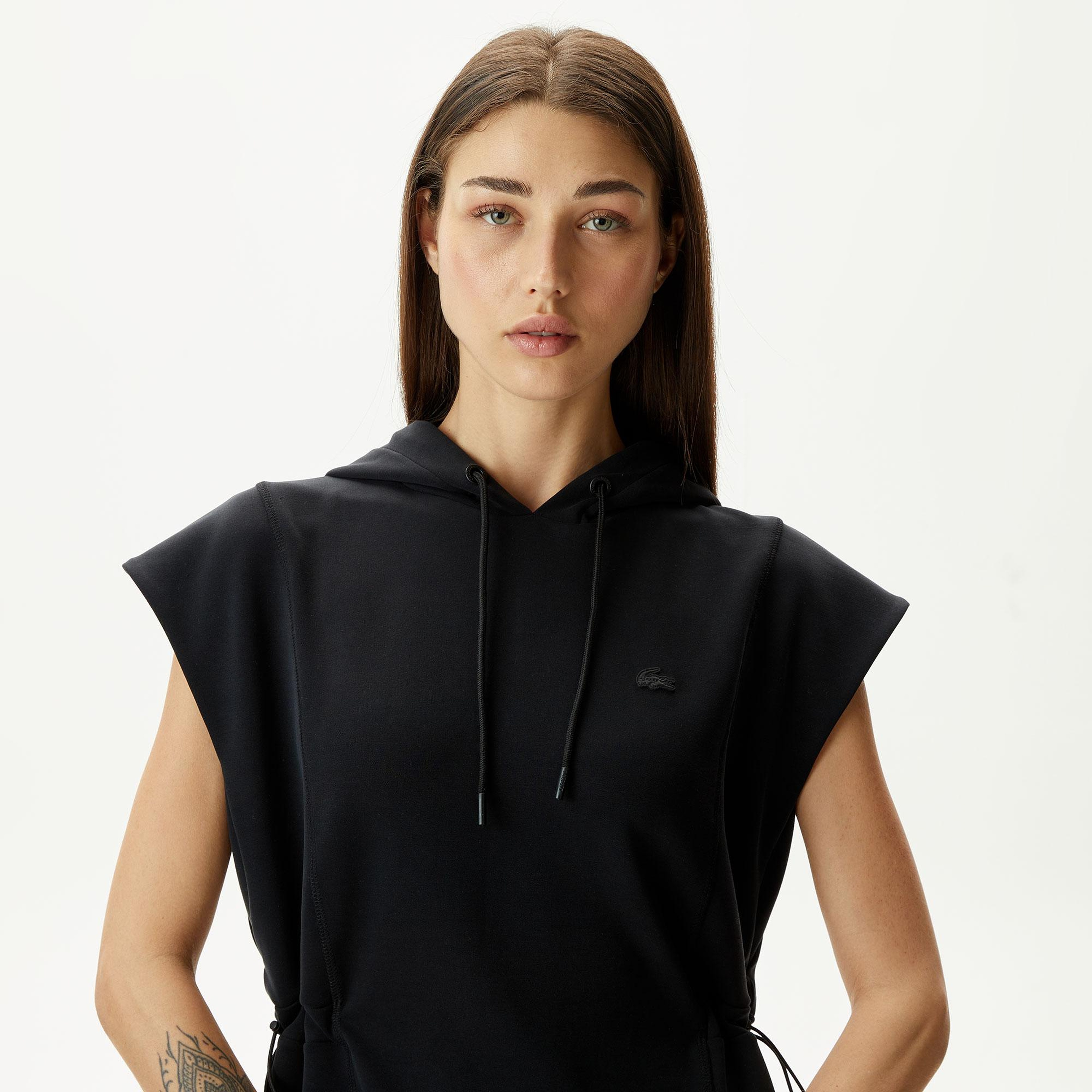 Kadın Straight Fit Kapüşonlu Siyah Modal Karışımlı Elbise