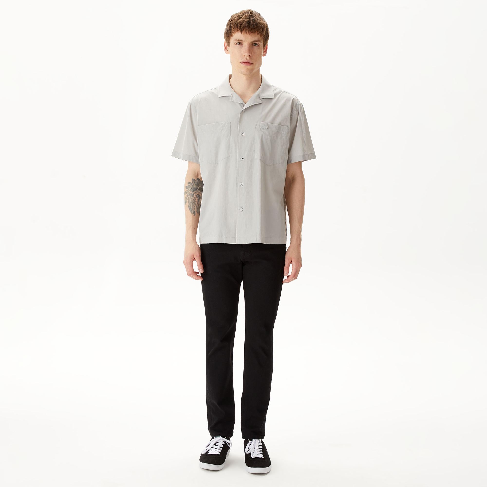 Erkek Relaxed Fit Kısa Kollu Gri Gömlek