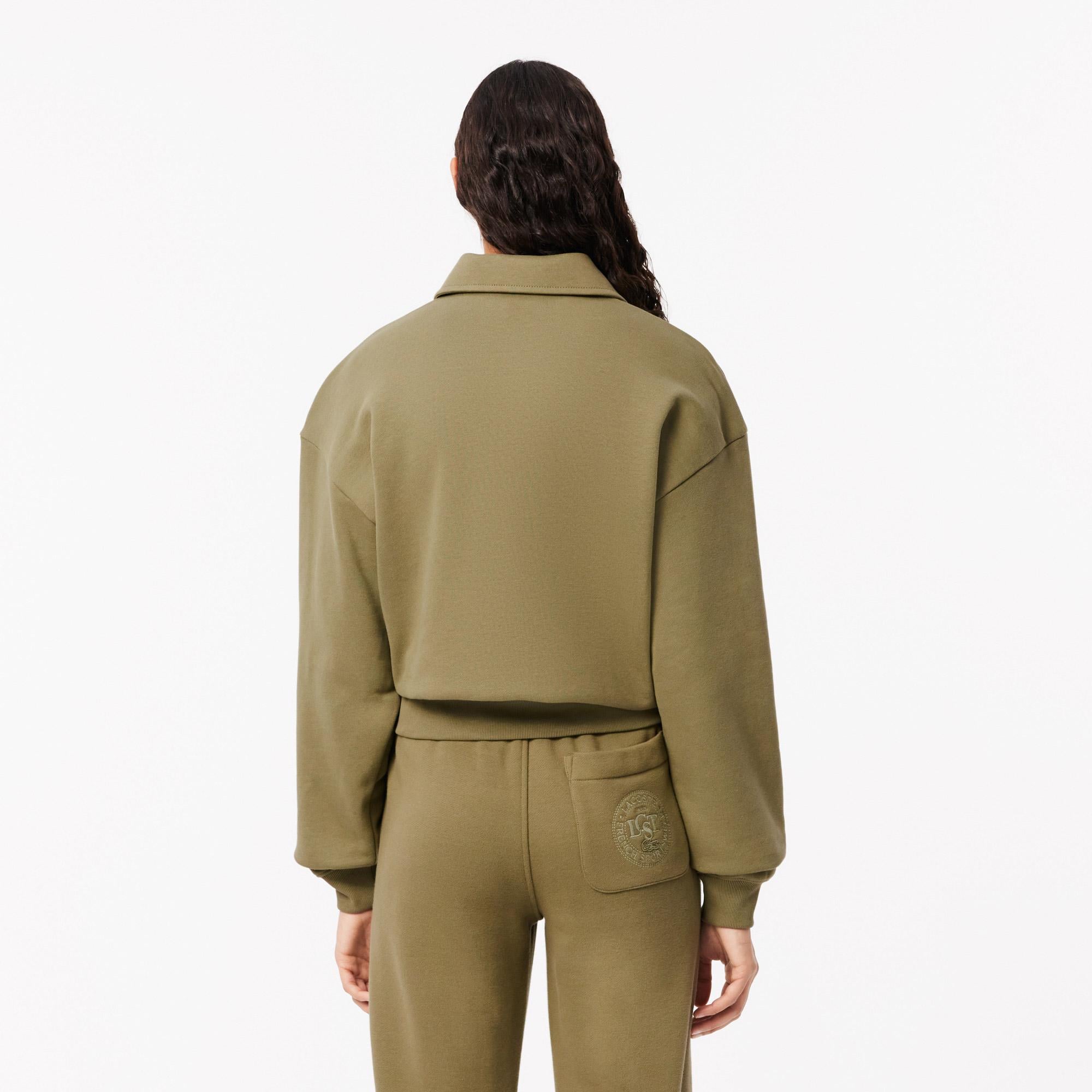 Kadın Relaxed Fit Polo Yaka Haki Sweatshirt