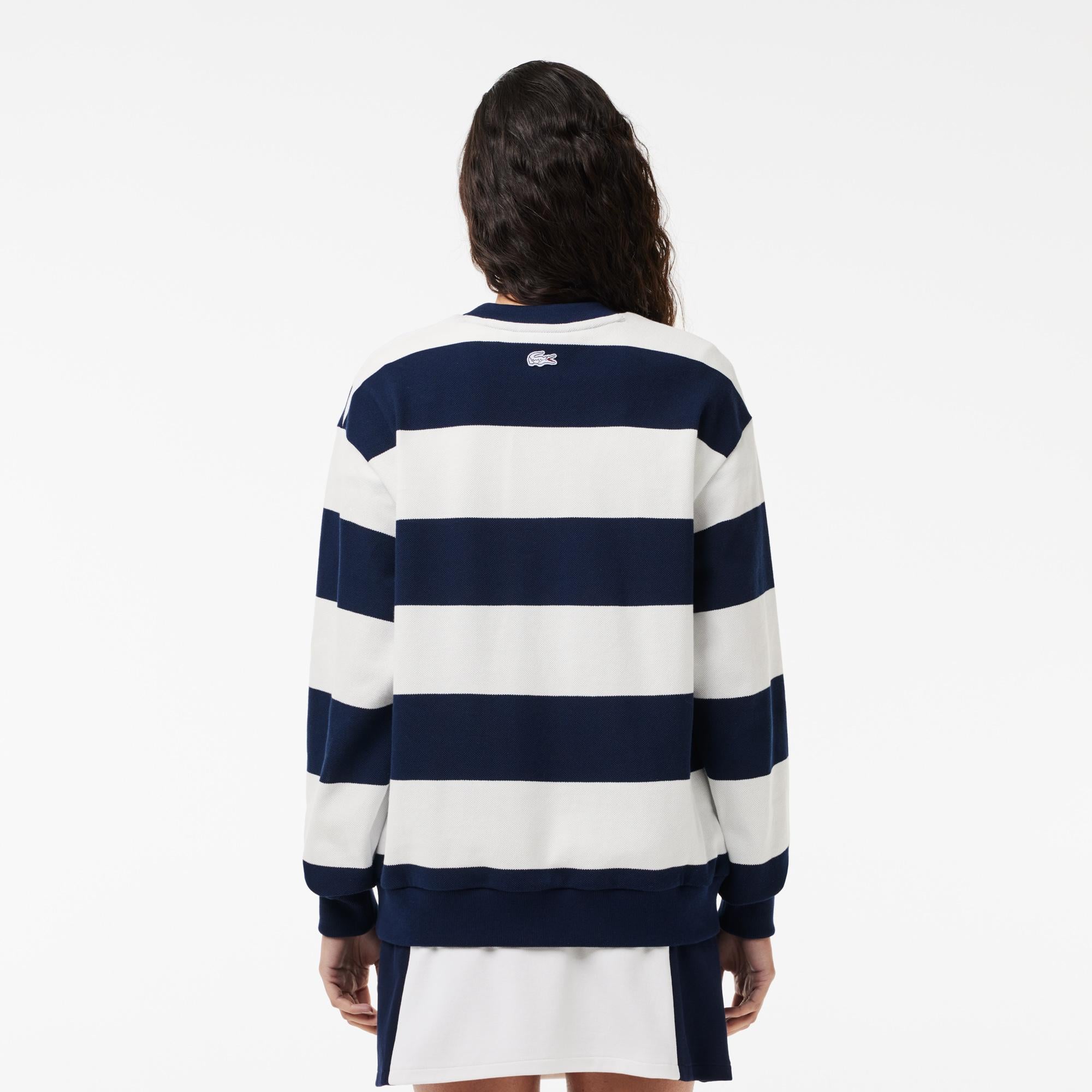 Kadın Bisiklet Yaka Çizgili Lacivert Sweatshirt