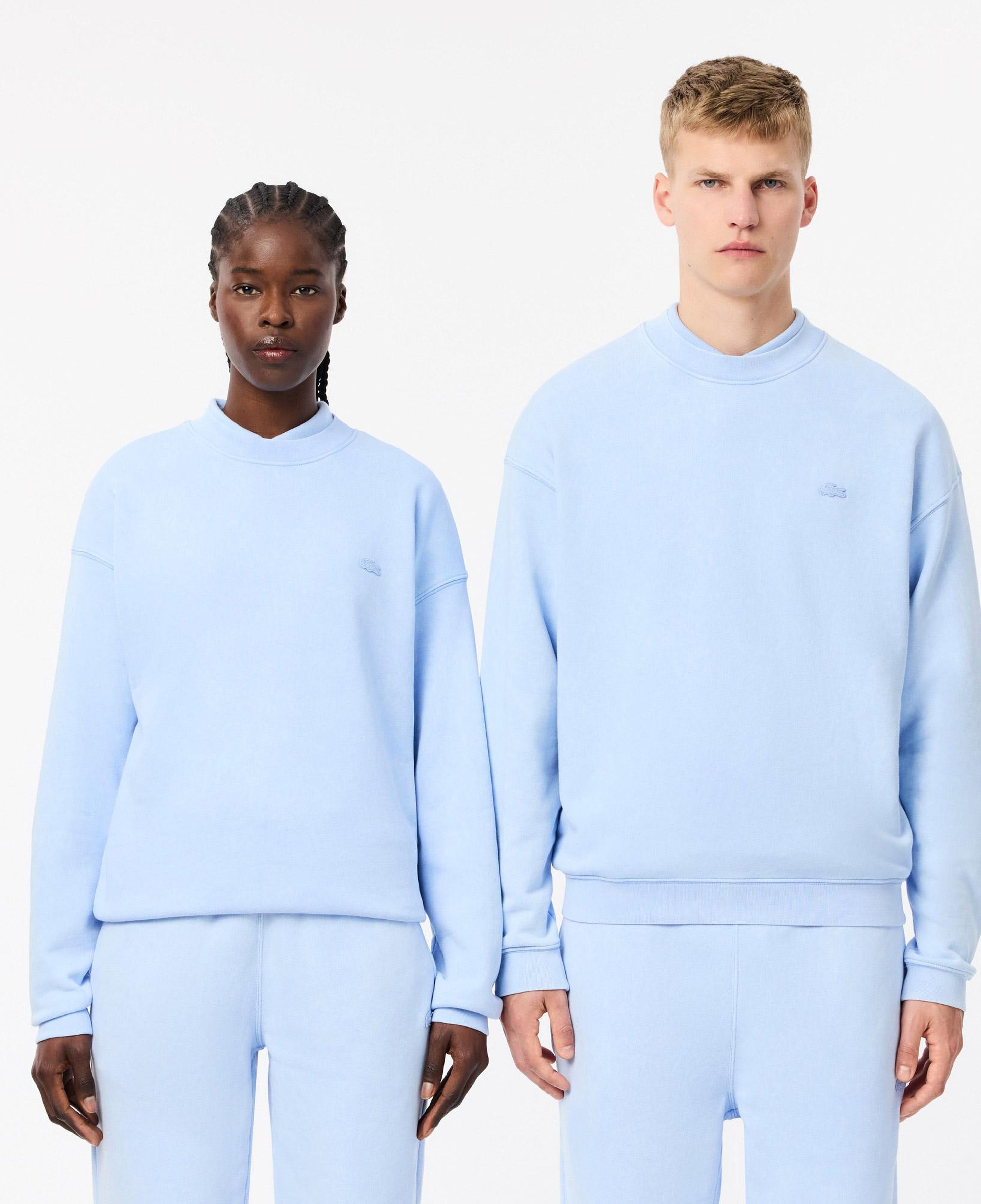 Unisex Loose Fit Bisiklet Yaka Açık Mavi Sweatshirt
