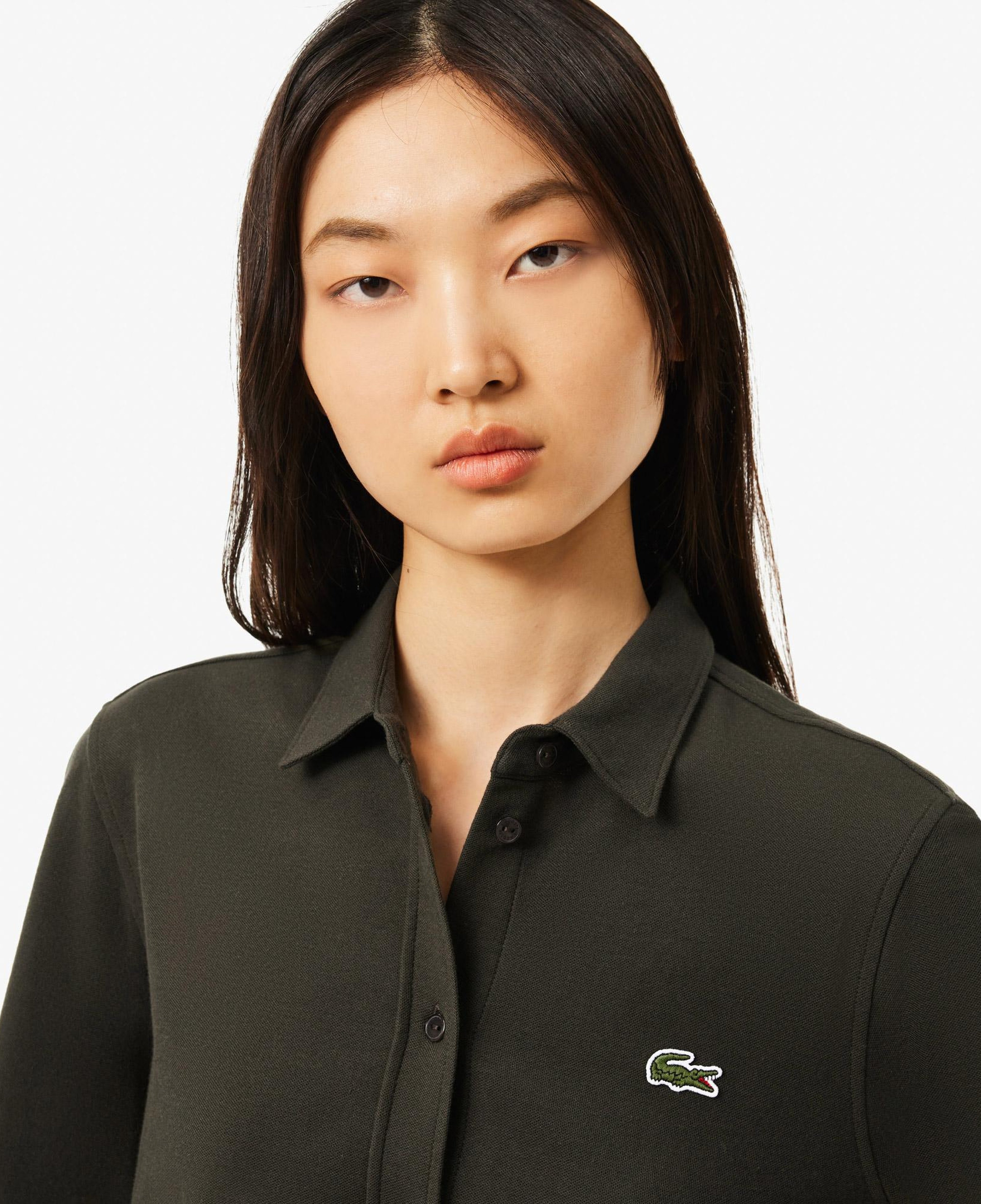Kadın Slim Fit Uzun Kollu Polo Yaka Haki Elbise
