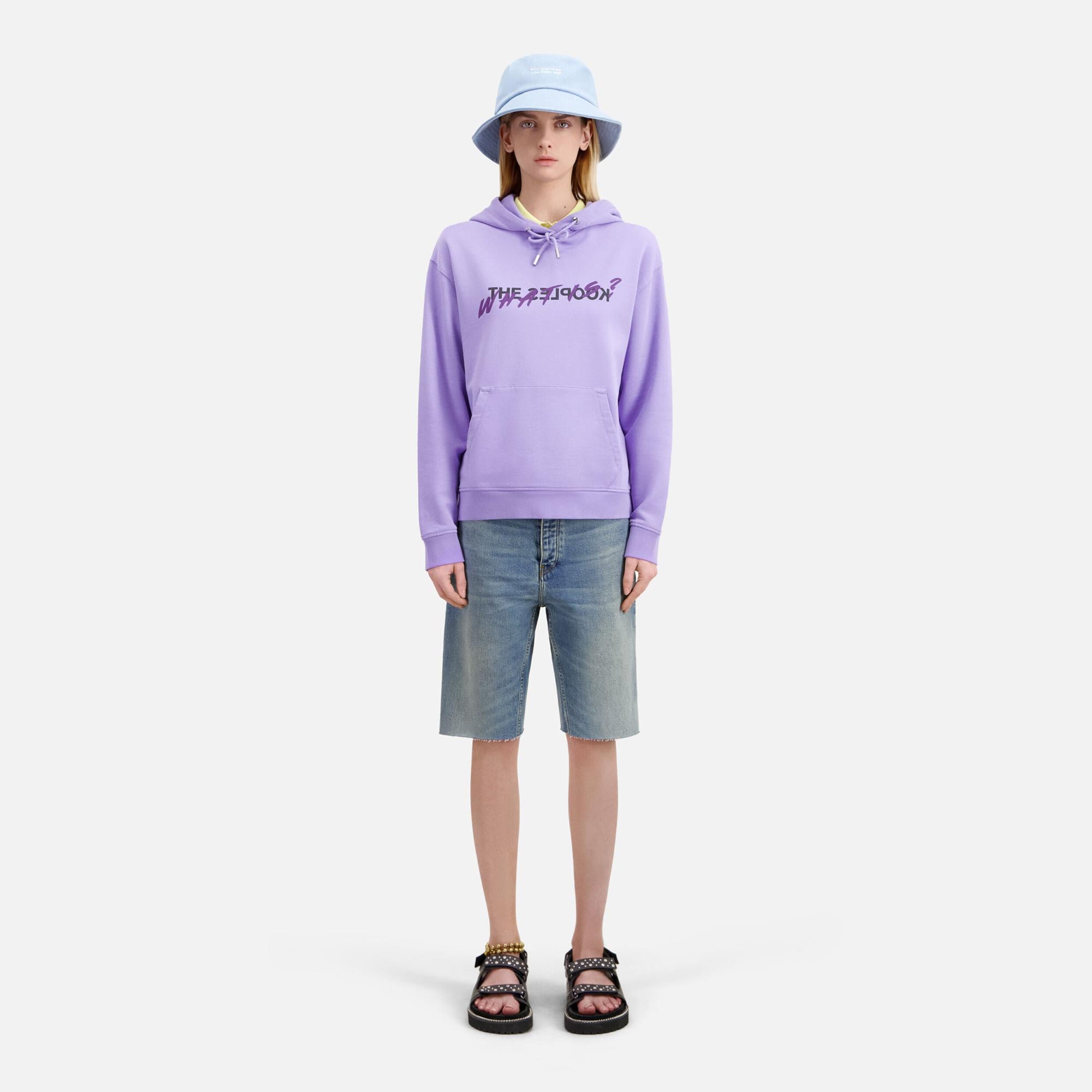 KADIN BASKILI KAPÜŞONLU MOR SWEATSHIRT
