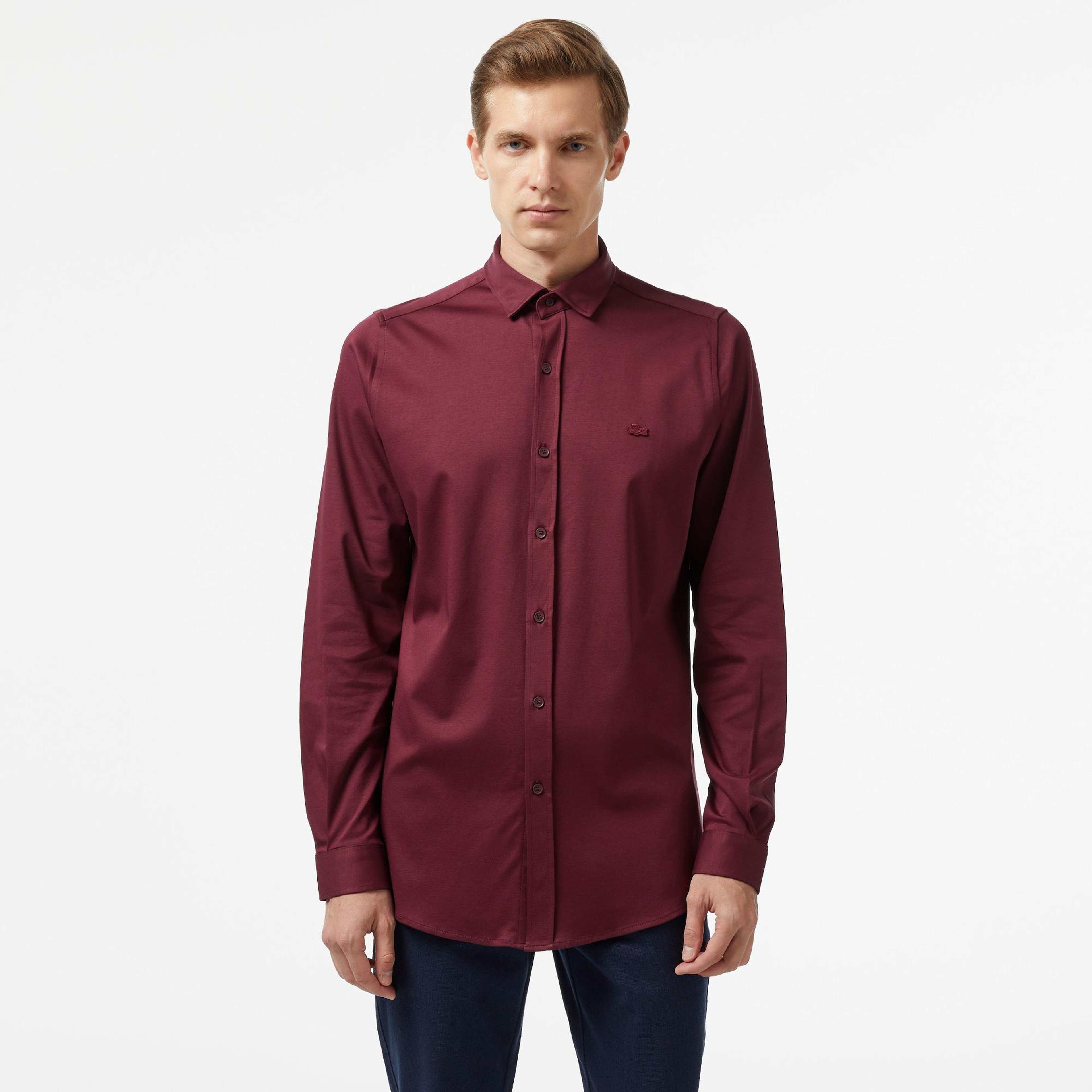 Erkek Slim Fit Bordo Gömlek