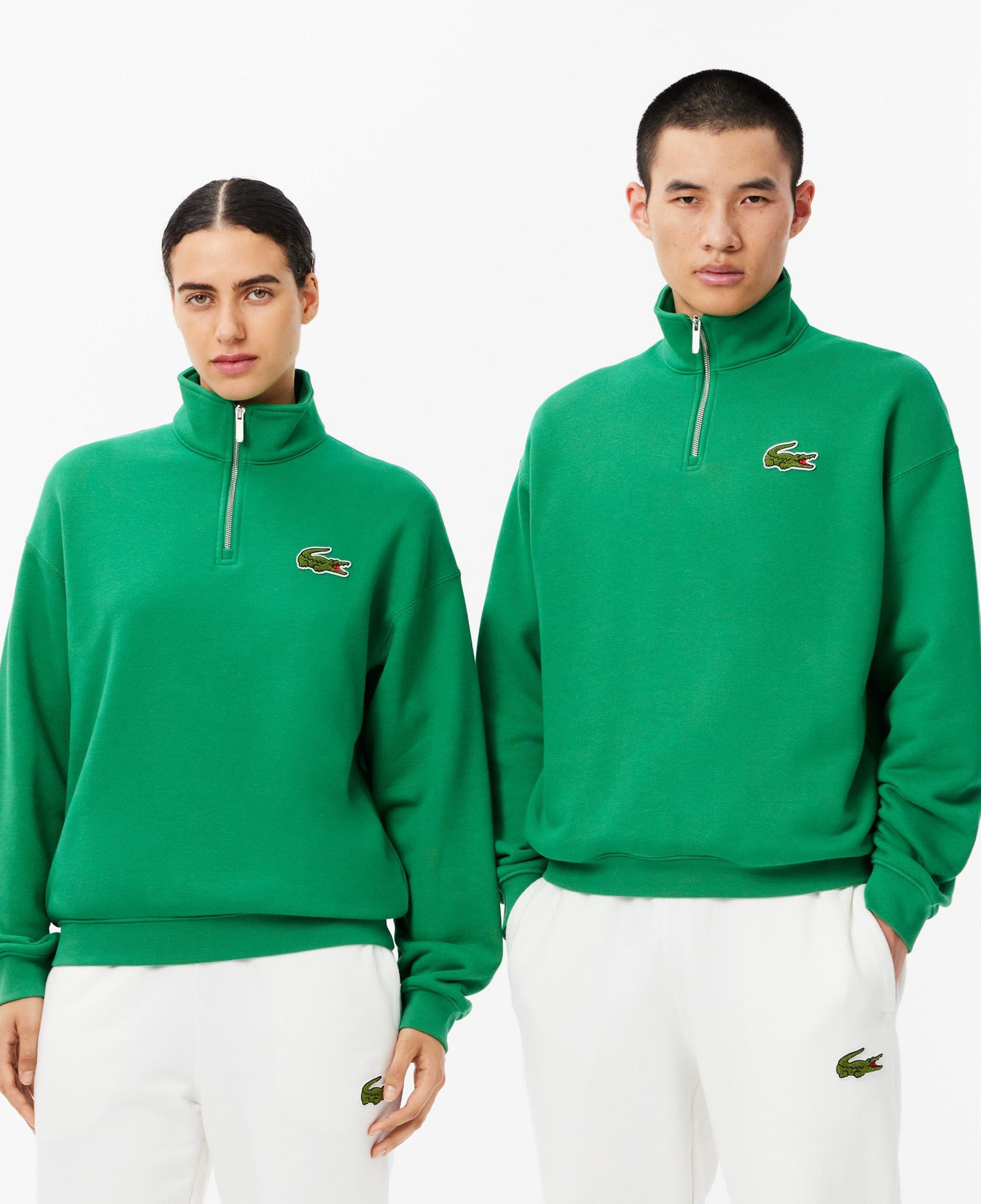 Unisex Loose Fit Yarım Fermuarlı Organik Pamuk Yeşil Sweatshirt