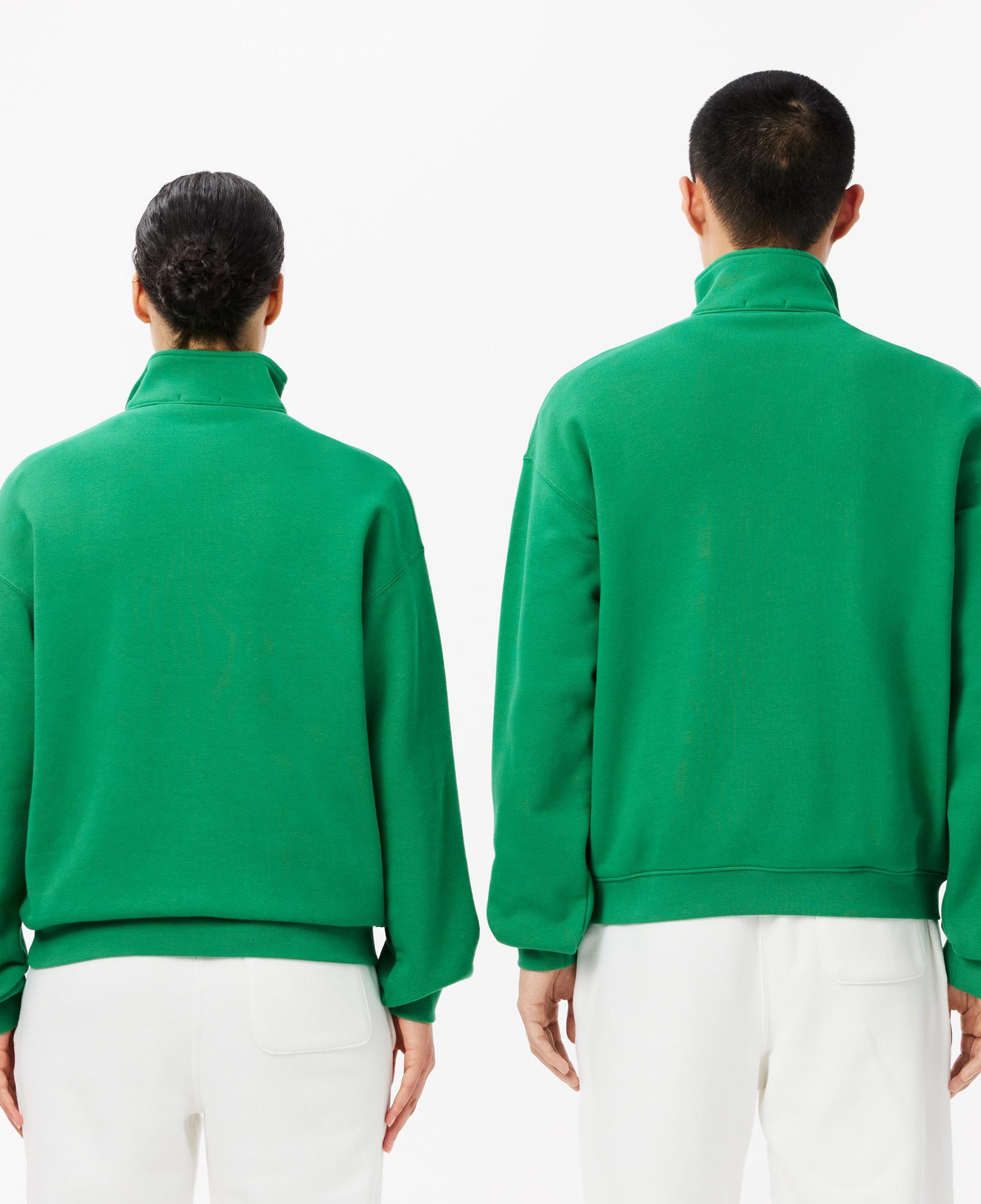 Unisex Loose Fit Yarım Fermuarlı Organik Pamuk Yeşil Sweatshirt