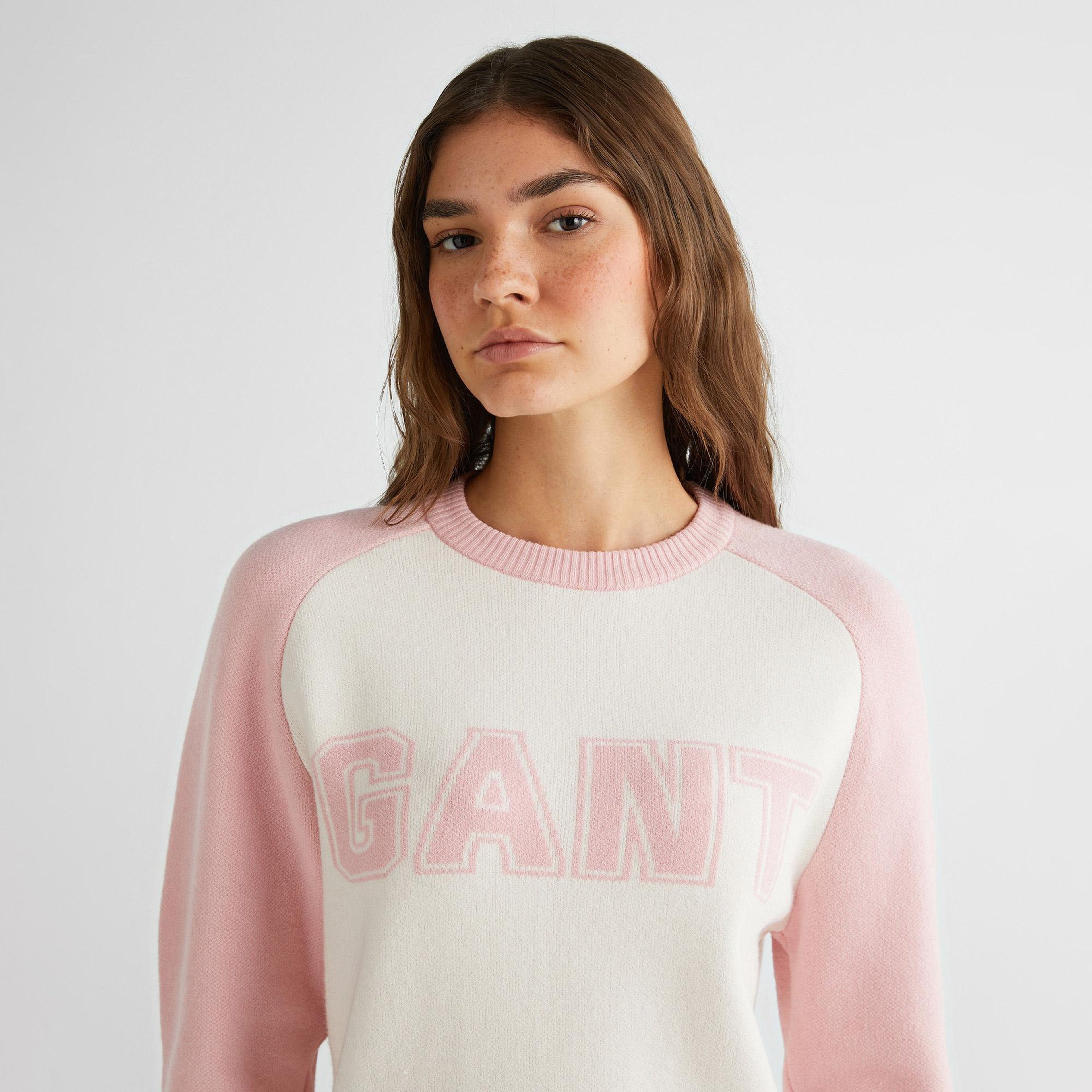 GANT Kadın Krem Regular Fit Bisiklet Yaka Logolu Kazak