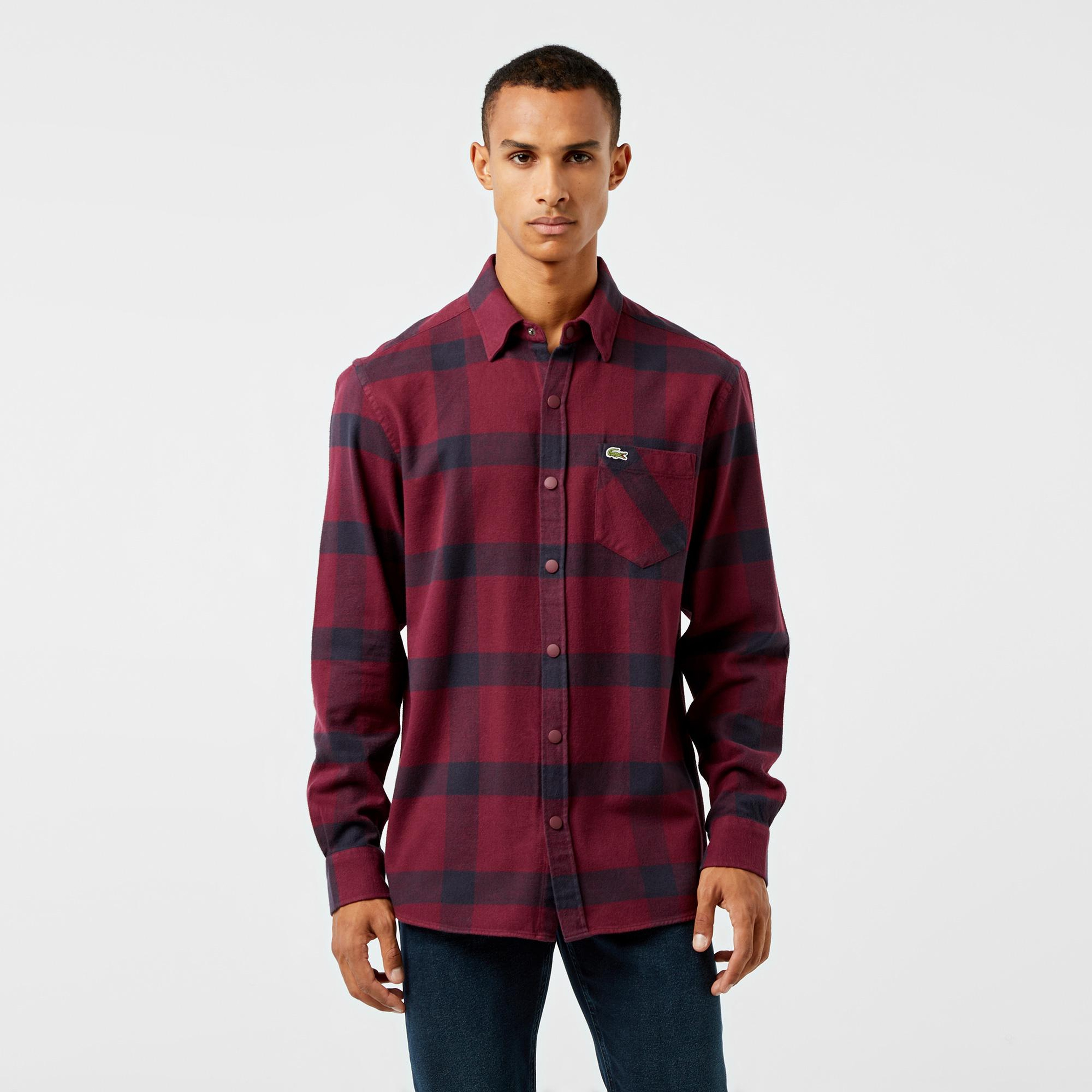 Erkek Regular Fit Ekose Bordo Gömlek