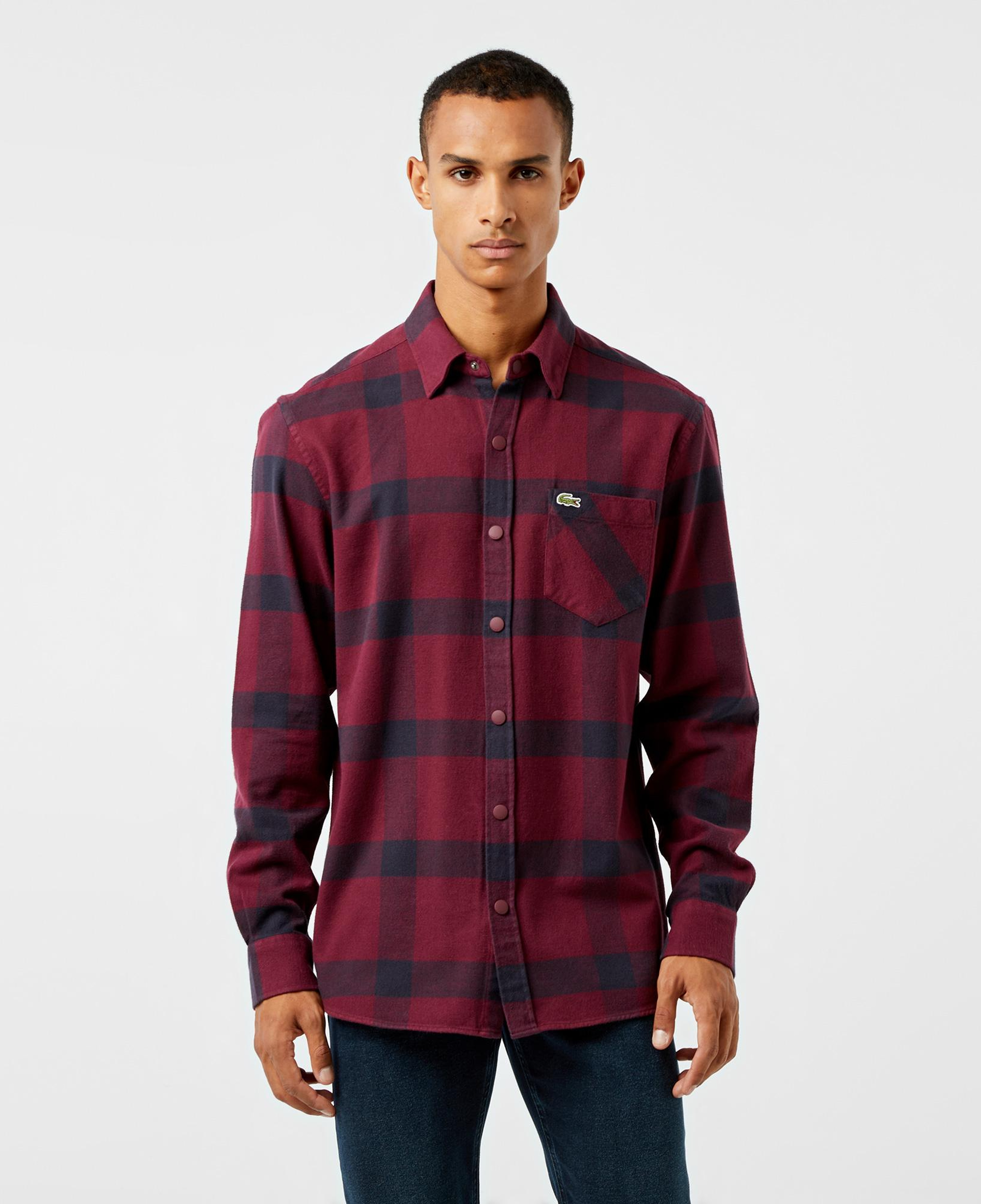 Erkek Regular Fit Ekose Bordo Gömlek