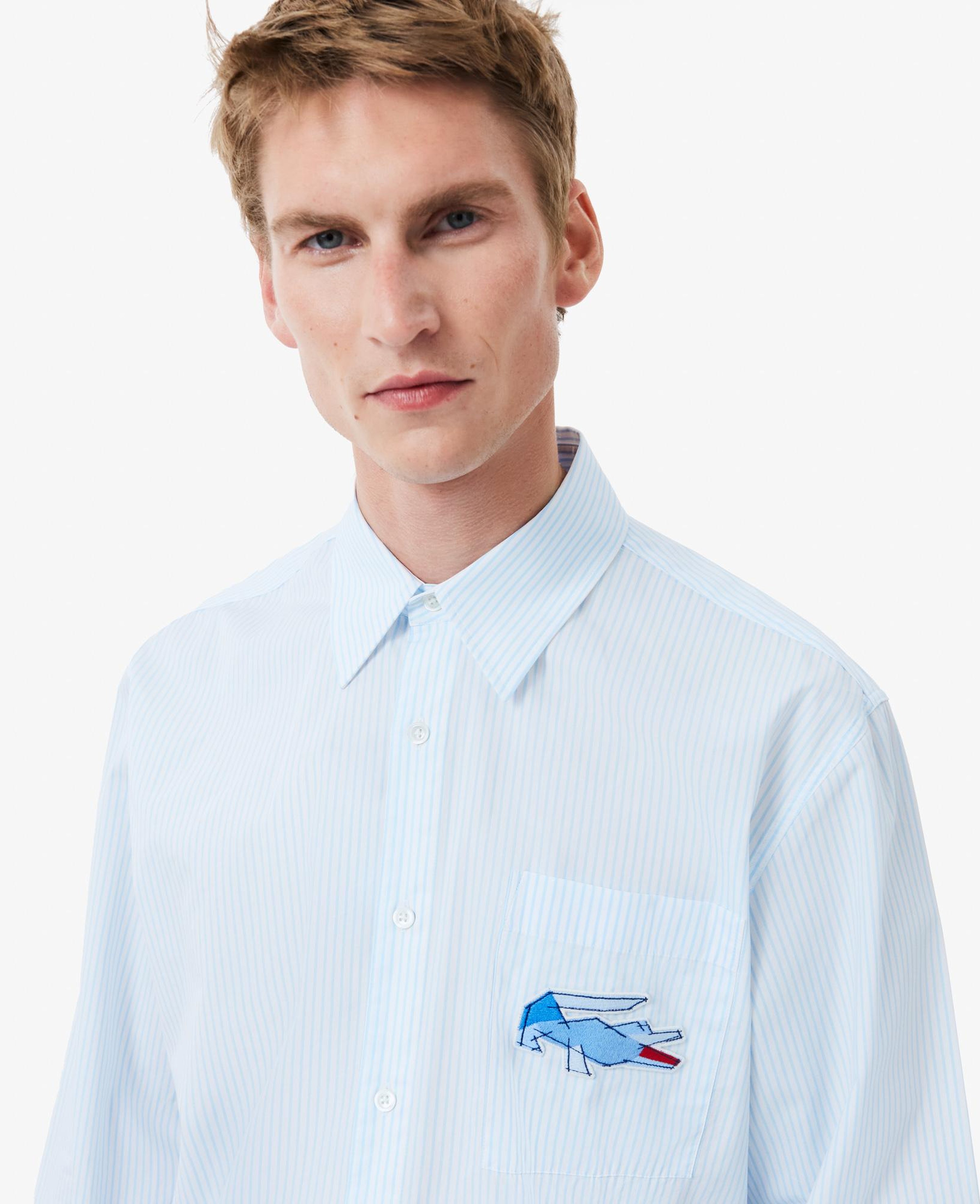 Erkek Relaxed Fit Çizgili Mavi Gömlek